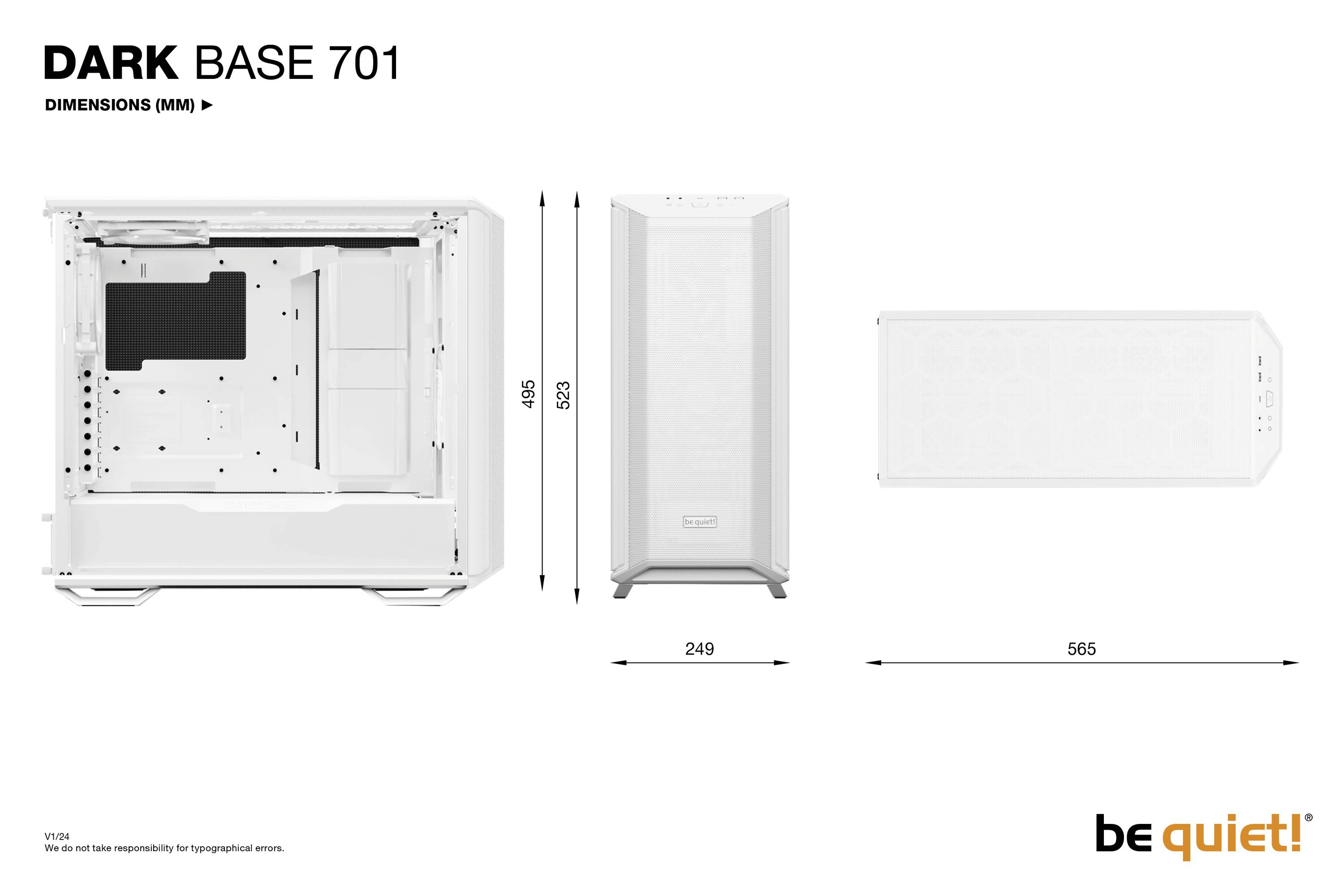 BeQuiet DARK BASE 701 White Midi-Tower PC-Gehäuse Weiß 3 vorinstallierte Lüfter, Seitenfenster