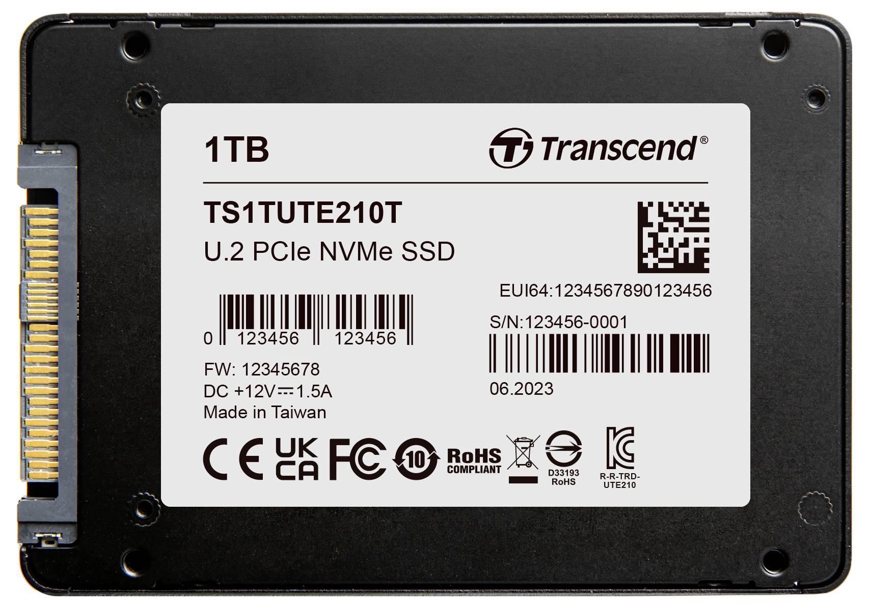 Transcend UTE210T 1TB Interne U.2 PCIe NVMe SSD 6.35cm (2.5 Zoll) PCIe NVMe 4.0 x4 Retail TS1TUTE210T