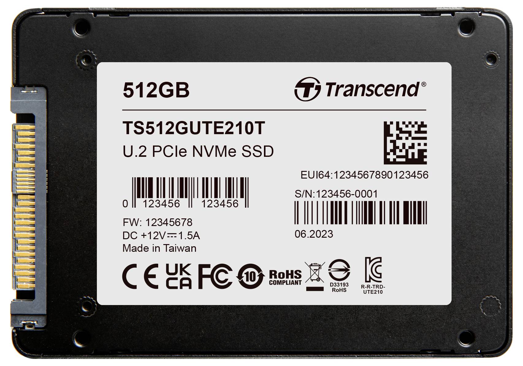 Transcend UTE210T 512GB Interne U.2 PCIe NVMe SSD 6.35cm (2.5 Zoll) PCIe NVMe 4.0 x4 Retail TS512GUTE210T