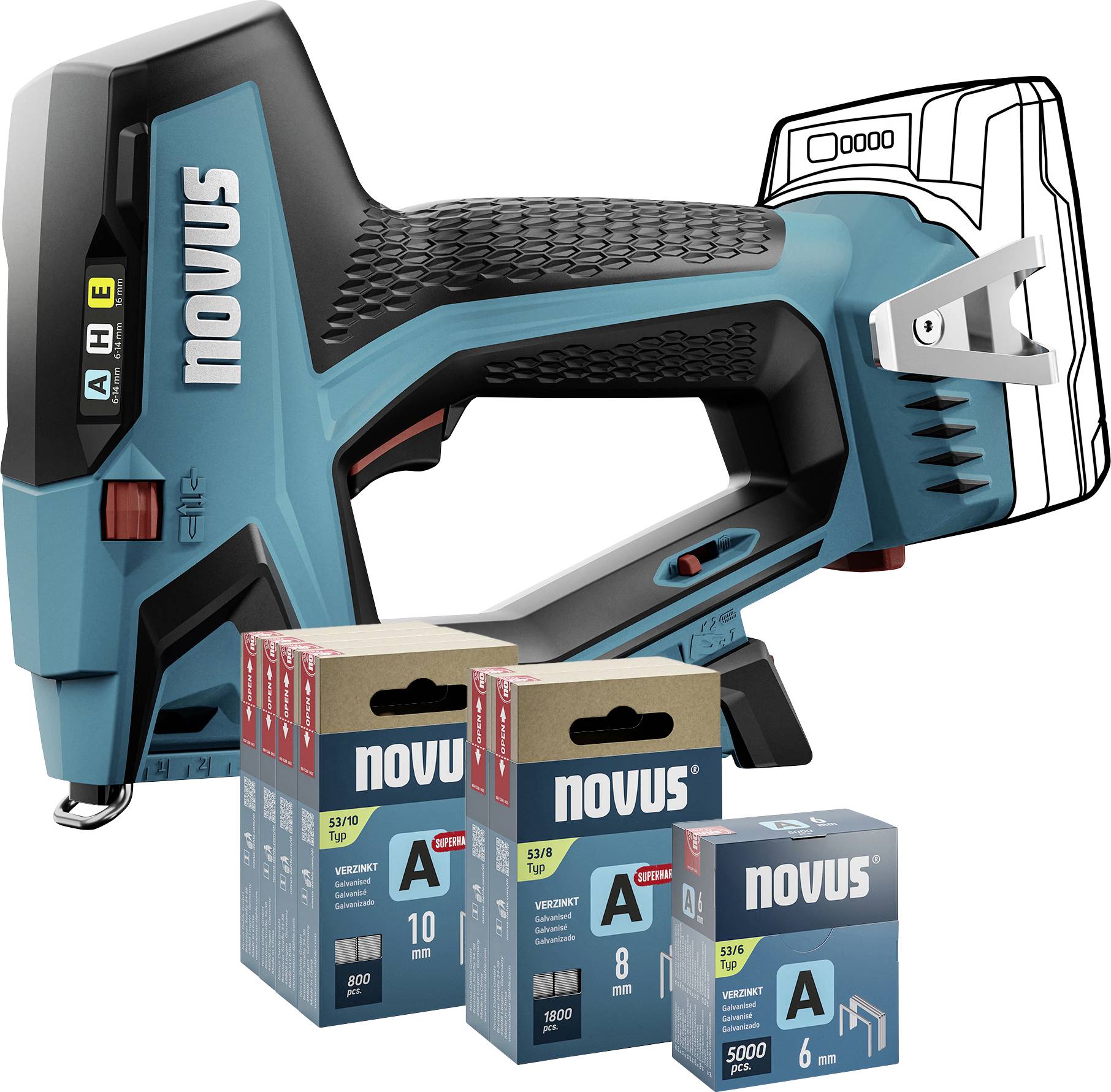 Novus Tools J-550 031-0373 Akkutacker Klammerntyp Typ 37, Typ 53 Klammernlänge 6 - 14 mm ohne Akku