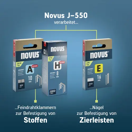 Novus Tools J-550 031-0375 Akkutacker Klammerntyp Typ 37, Typ 53 Klammernlänge 6 - 14mm inkl. Akku, inkl. Ladegerät, inkl. Koffer Novus Tools J-550 031-0375 Akkutacker Klammerntyp Typ 37, Typ 53 Klammernlänge 6 - 14mm inkl. Akku, inkl. Ladegerät, inkl. Koffer