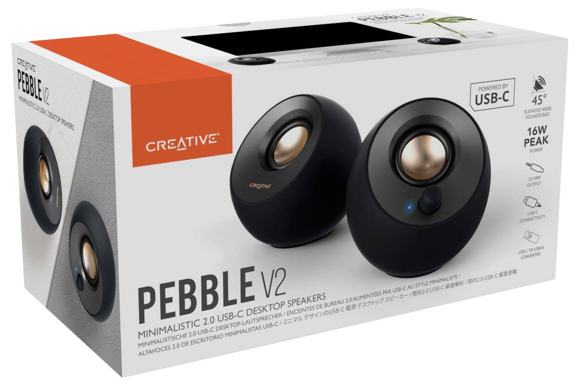 Creative Pebble V2, 2.0 2.0 PC-Lautsprecher Kabelgebunden 4W Schwarz
