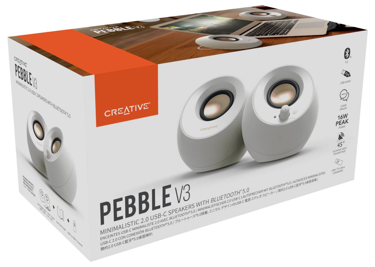 Creative Pebble V3, 2.0 2.0 PC-Lautsprecher Kabelgebunden, Bluetooth® 8 W Weiß