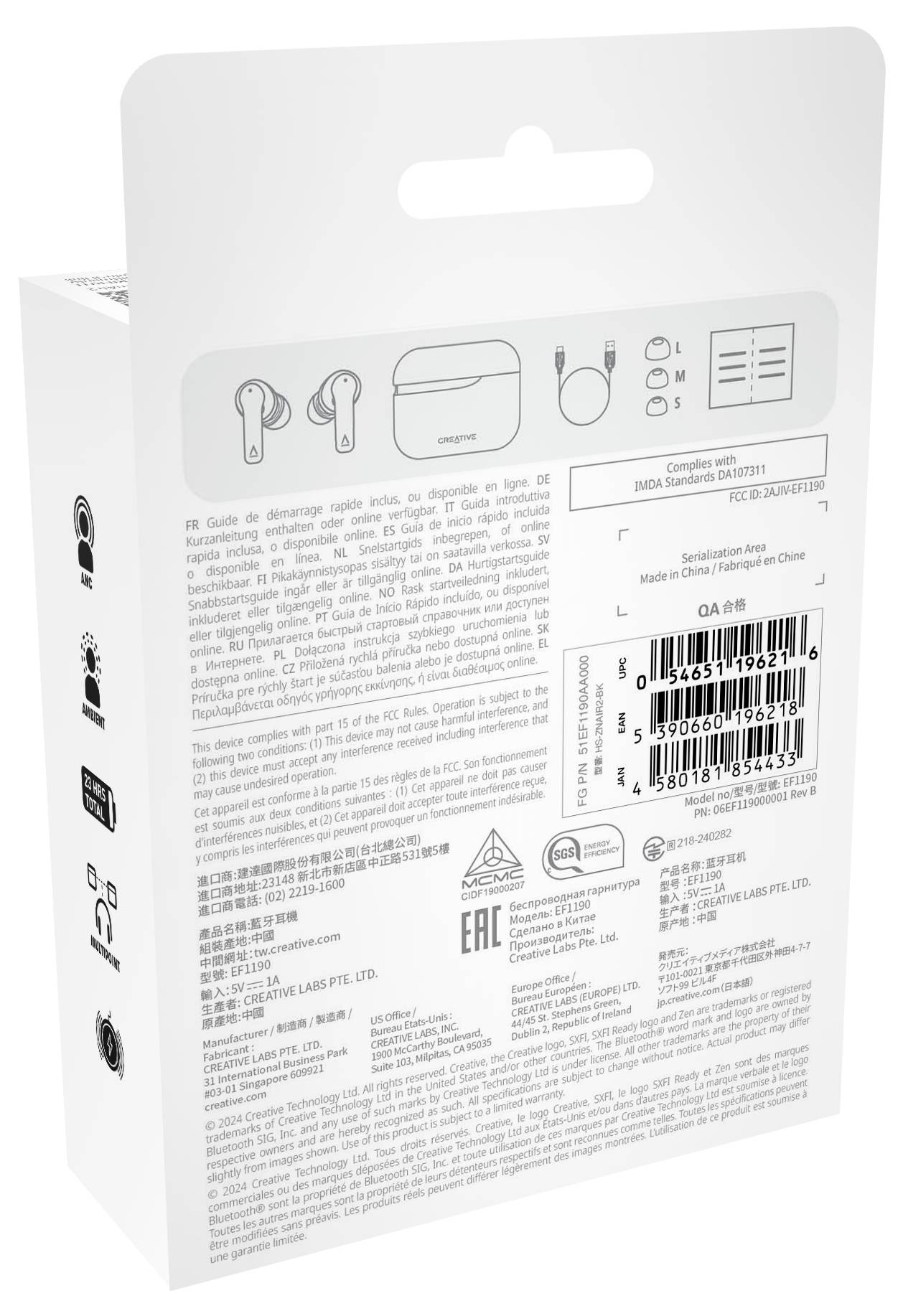 Creative Zen Air 2 In Ear Kopfhörer Bluetooth® Schwarz Schweißresistent, Wasserbeständig, Batterieladeanzeige, inkl. Lade- und