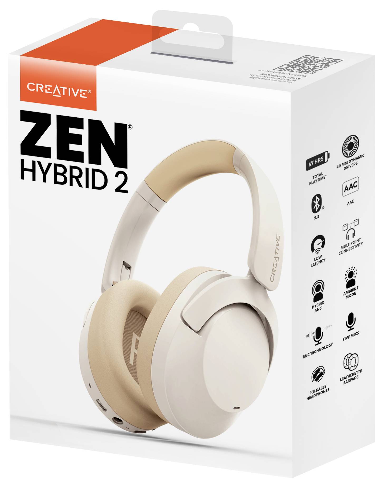 Creative Zen Hybrid 2 On Ear Headset Bluetooth® Stereo Creme Lautstärkeregelung, Mikrofon-Stummschaltung
