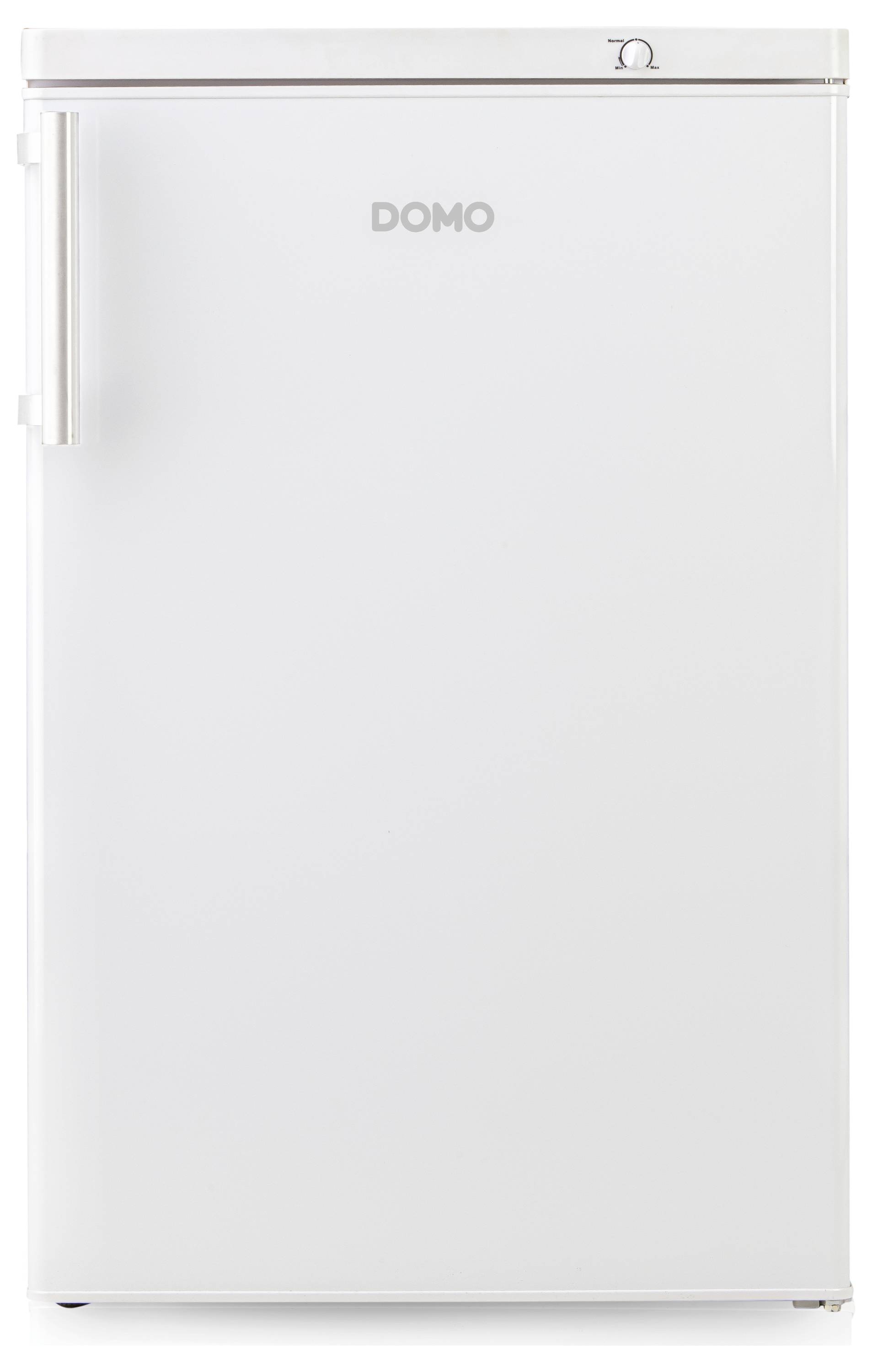 Ein weißer, freistehender Kühlschrank mit seitlichem Griff, geeignet für den privaten Gebrauch.