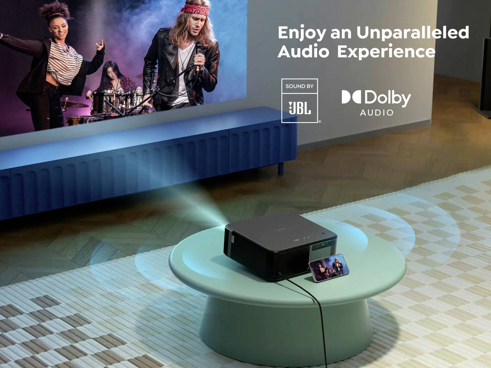 Yaber Beamer K2S LCD 800 ANSI-Lumen 1920 x 1080 Full HD 4K unterstützt, JBL Lautsprecher integriert, Smart-TV-Dongle, Autofokus