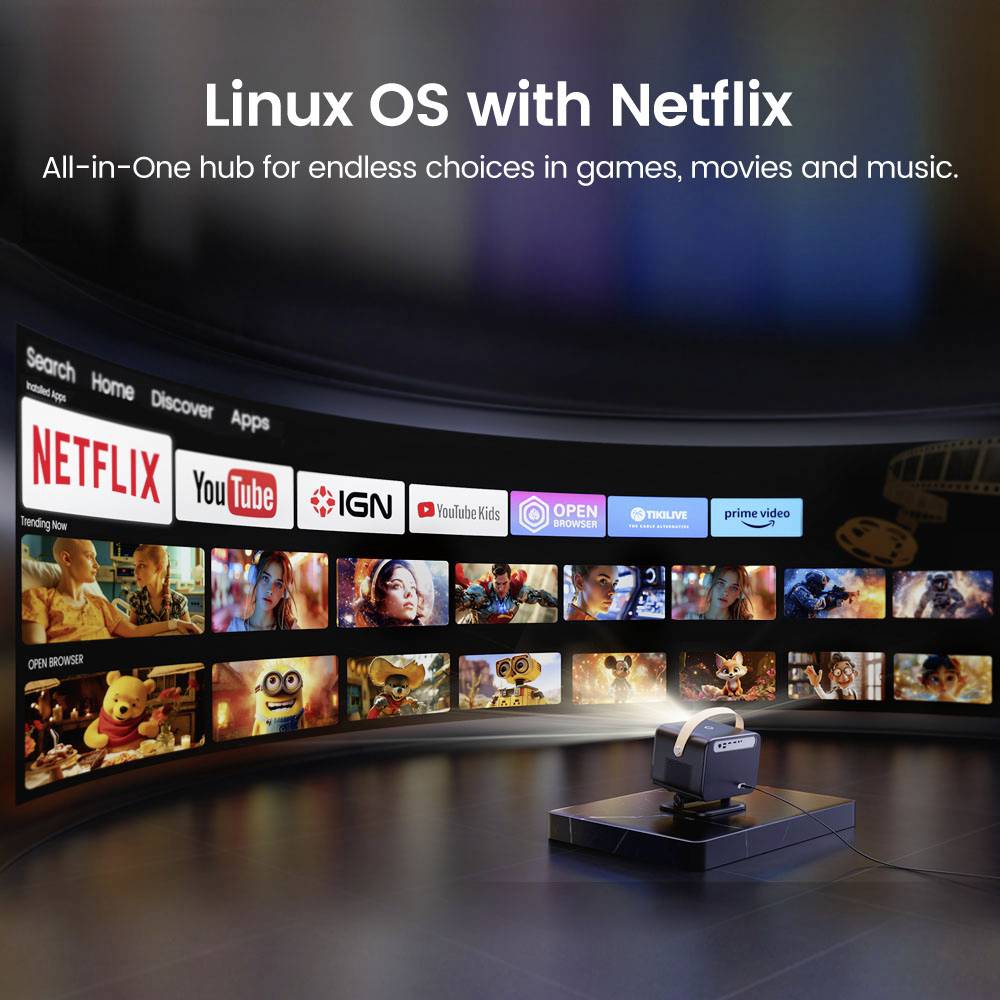 Yaber Beamer U12 LED 700 ANSI-Lumen 1920 x 1080 Full HD 4K unterstützt, Autofokus, Linux OS, Drehbarer Gimbal, Dolby Audio