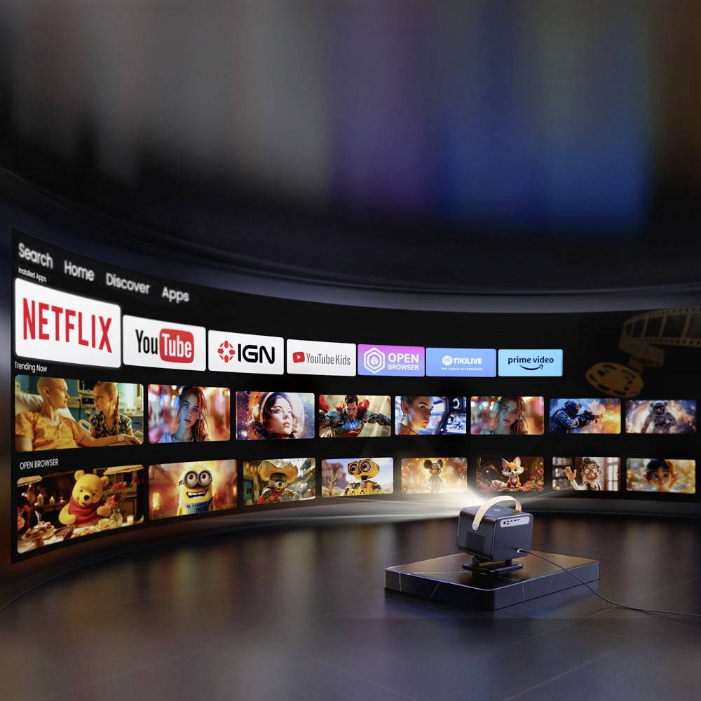 Yaber Beamer U12 LED 700 ANSI-Lumen 1920 x 1080 Full HD 4K unterstützt, Autofokus, Linux OS, Drehbarer Gimbal, Dolby Audio