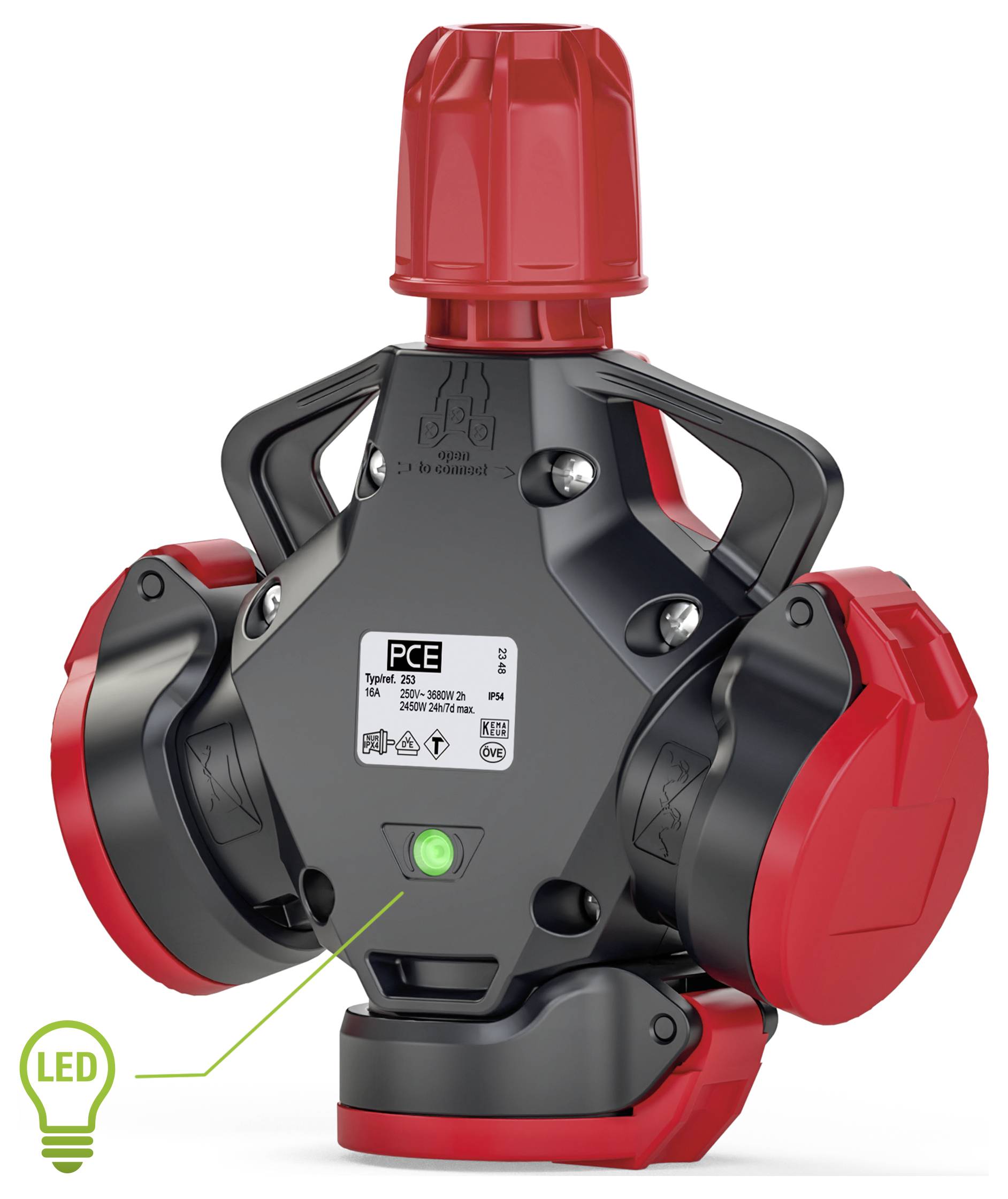 PC Electric 253841-sr 3fach-Kupplung Vollgummi mit Spannungsanzeige 250V Rot IP54
