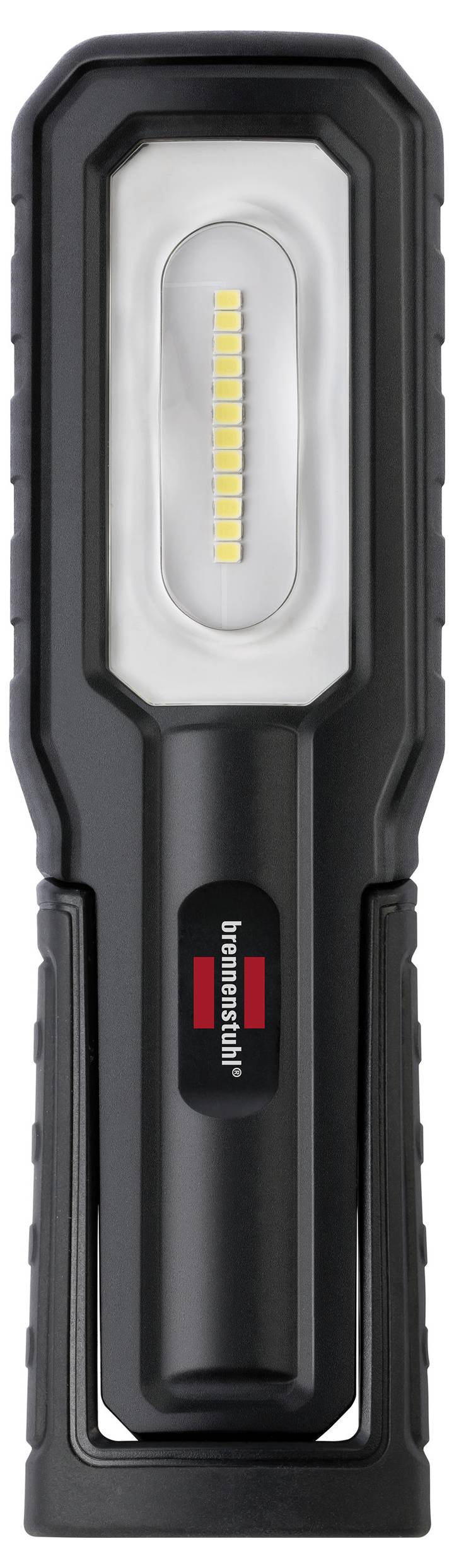 Tragbare schwarze LED-Arbeitsleuchte mit mehreren gelben LED-Birnen in einem rechteckigen Gehäuse.