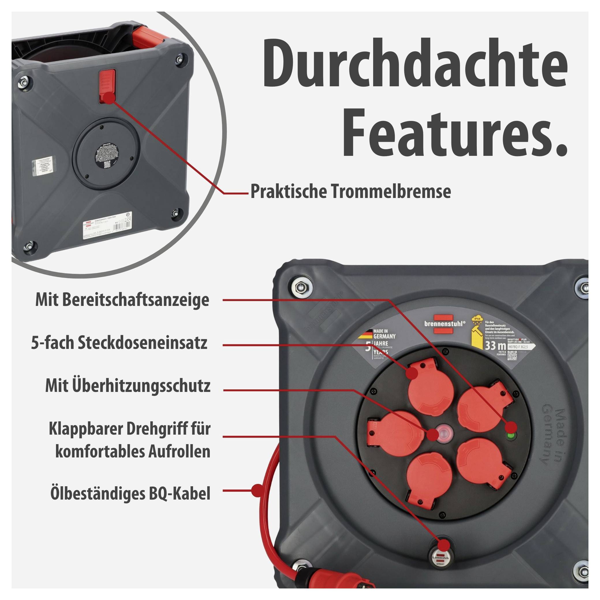 Brennenstuhl 9202330210 Kabeltrommel 33 m Rot Schutzkontakt-Stecker