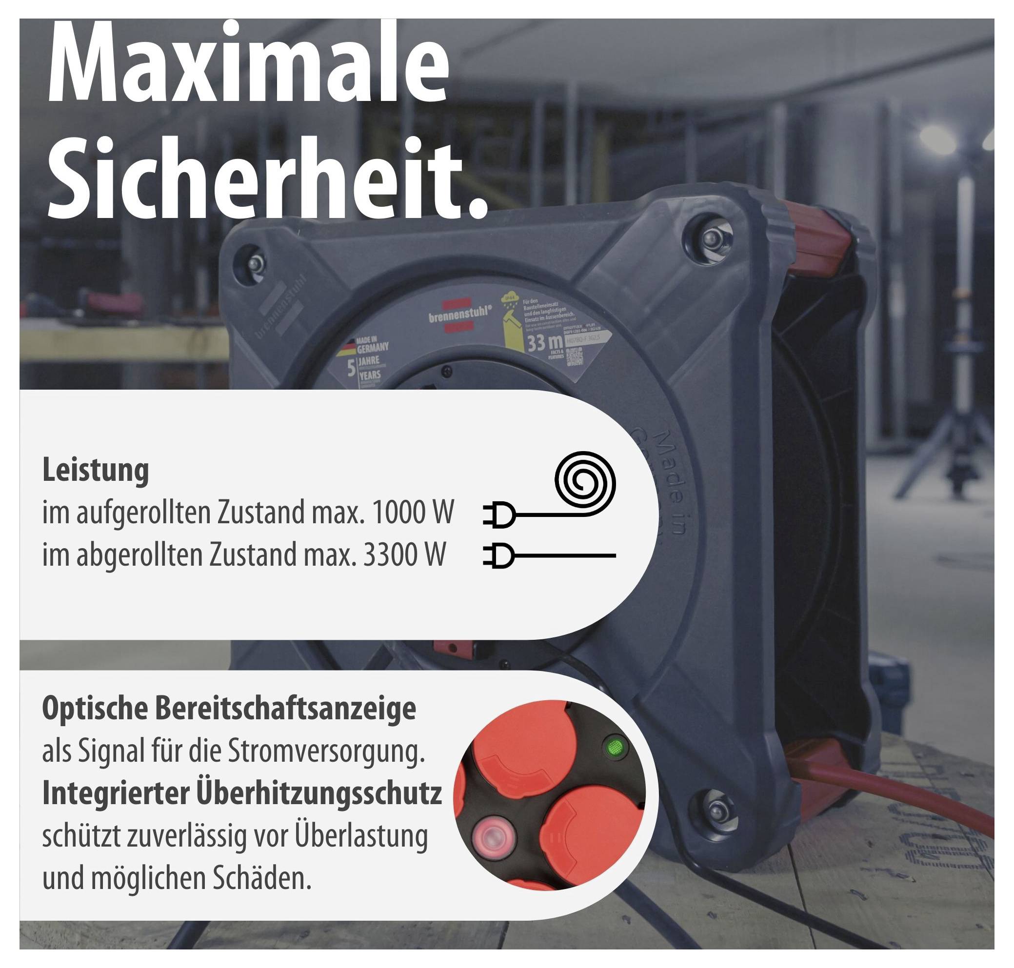 Brennenstuhl 9202330210 Kabeltrommel 33 m Rot Schutzkontakt-Stecker