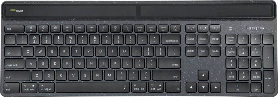 Targus EcoSmart™ Bluetooth® Tastatur Deutsch, QWERTZ Schwarz Beleuchtet, Ergonomisch, Geräuscharme Tasten, mit numerischer Tastatur, Multipair-Fun
