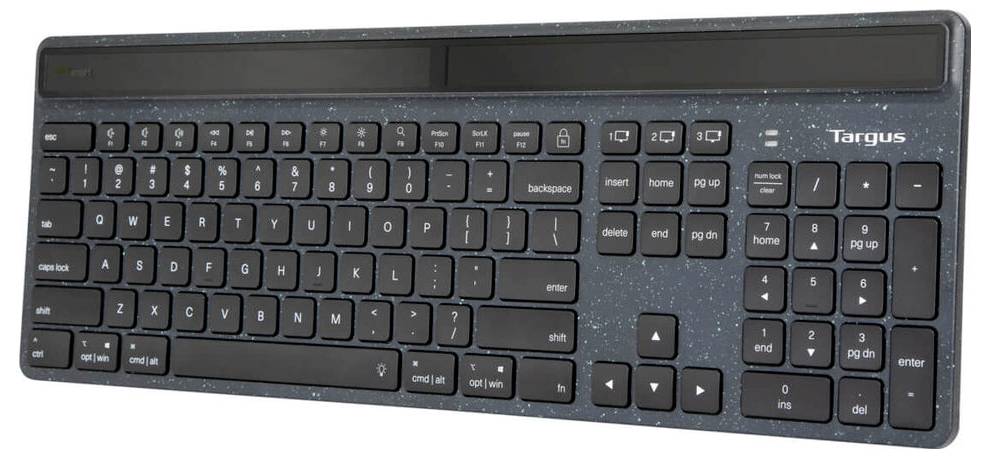 Targus EcoSmart™ Bluetooth® Tastatur Deutsch, QWERTZ Schwarz Beleuchtet, Ergonomisch, Geräuscharme Tasten, mit numerischer
