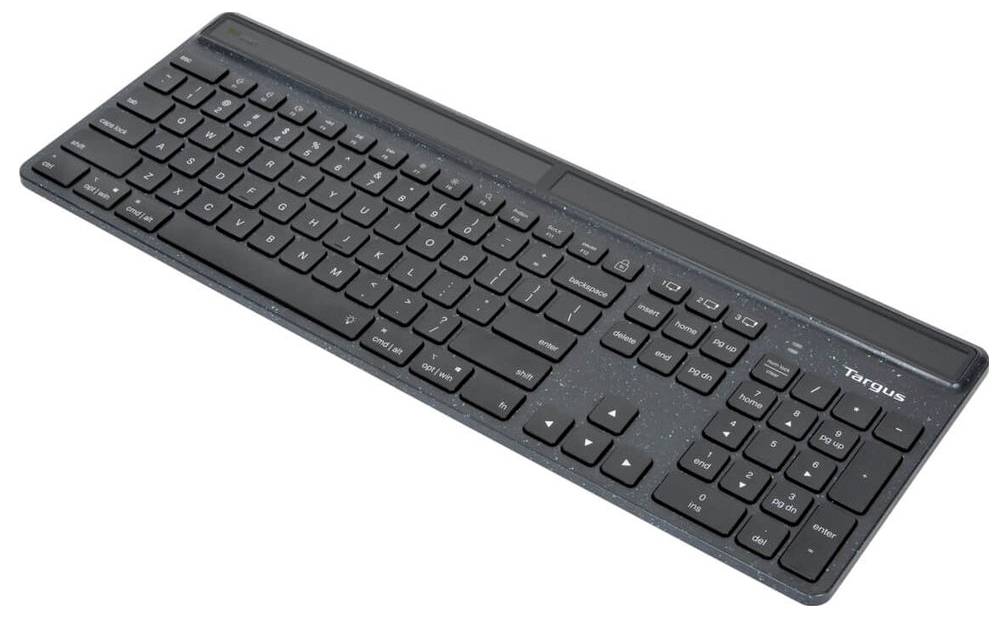 Targus EcoSmart™ Bluetooth® Tastatur Deutsch, QWERTZ Schwarz Beleuchtet, Ergonomisch, Geräuscharme Tasten, mit numerischer Tastatur, Multipair-Fun