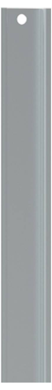 Eine lange, schmale graue Säule mit einem kleinen Loch oben, vor einem weißen Hintergrund.