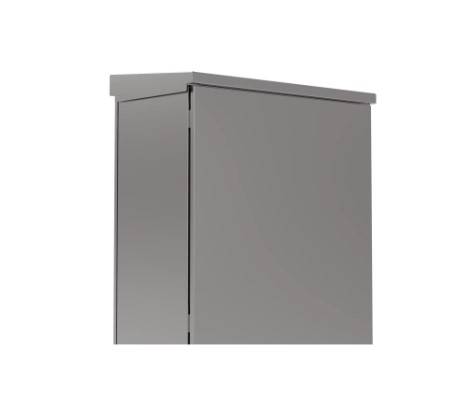 Ein grauer, rechteckiger Metallkasten mit Flachdach.