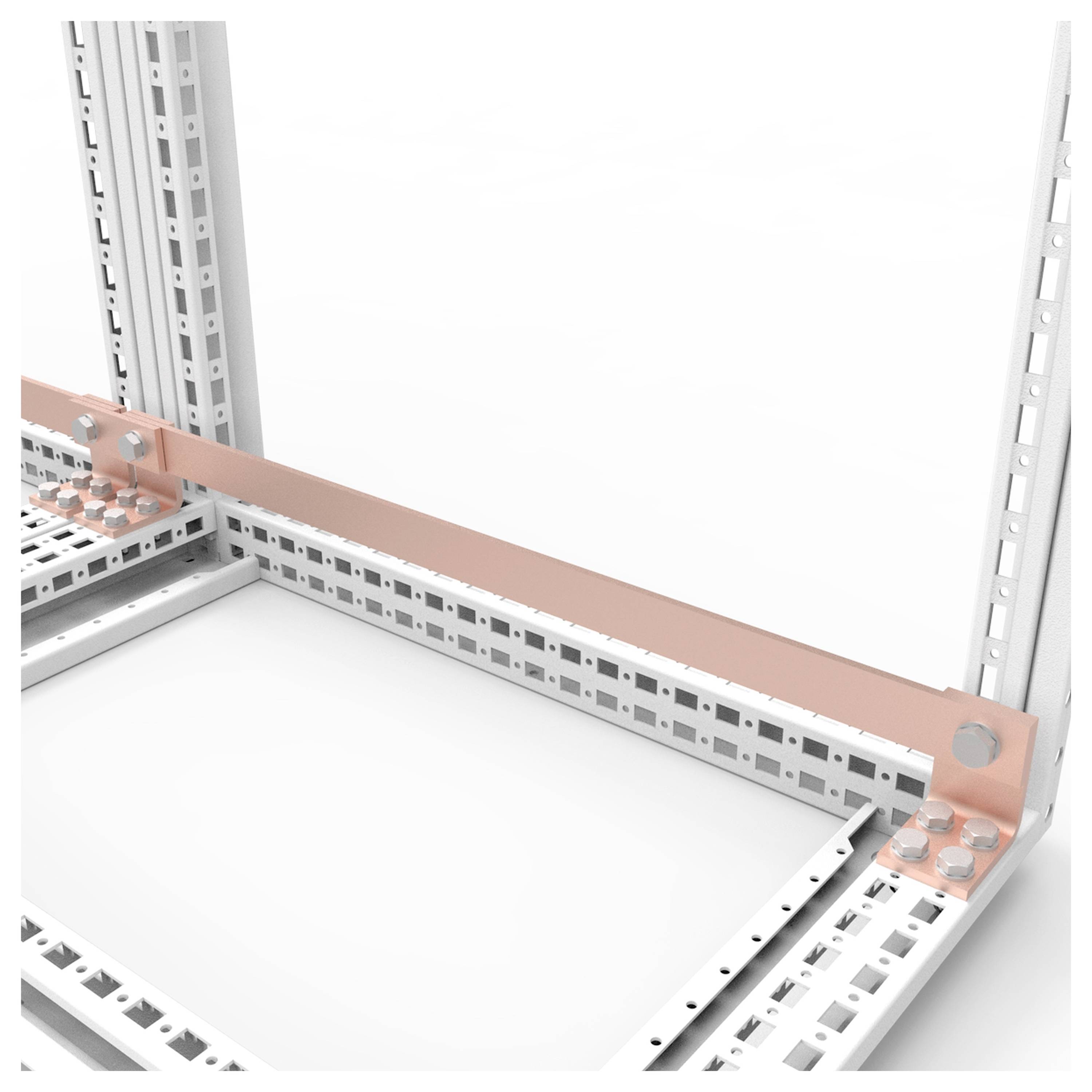 Eine geöffnete Metallrahmenkonstruktion mit einer diagonalen, rot markierten Verbindung zur Stabilisierung oder Verstärkung des Rahmens.