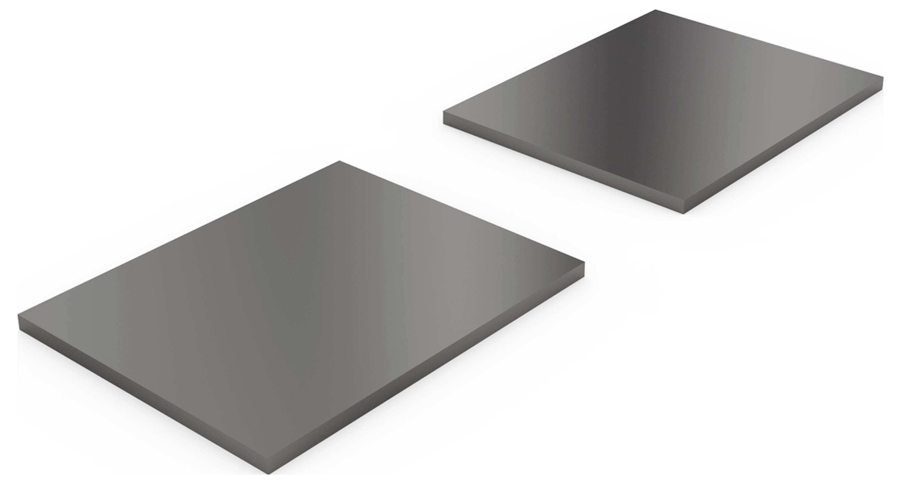 Zwei graue, rechteckige Platten liegen nebeneinander auf einem weißen Hintergrund.