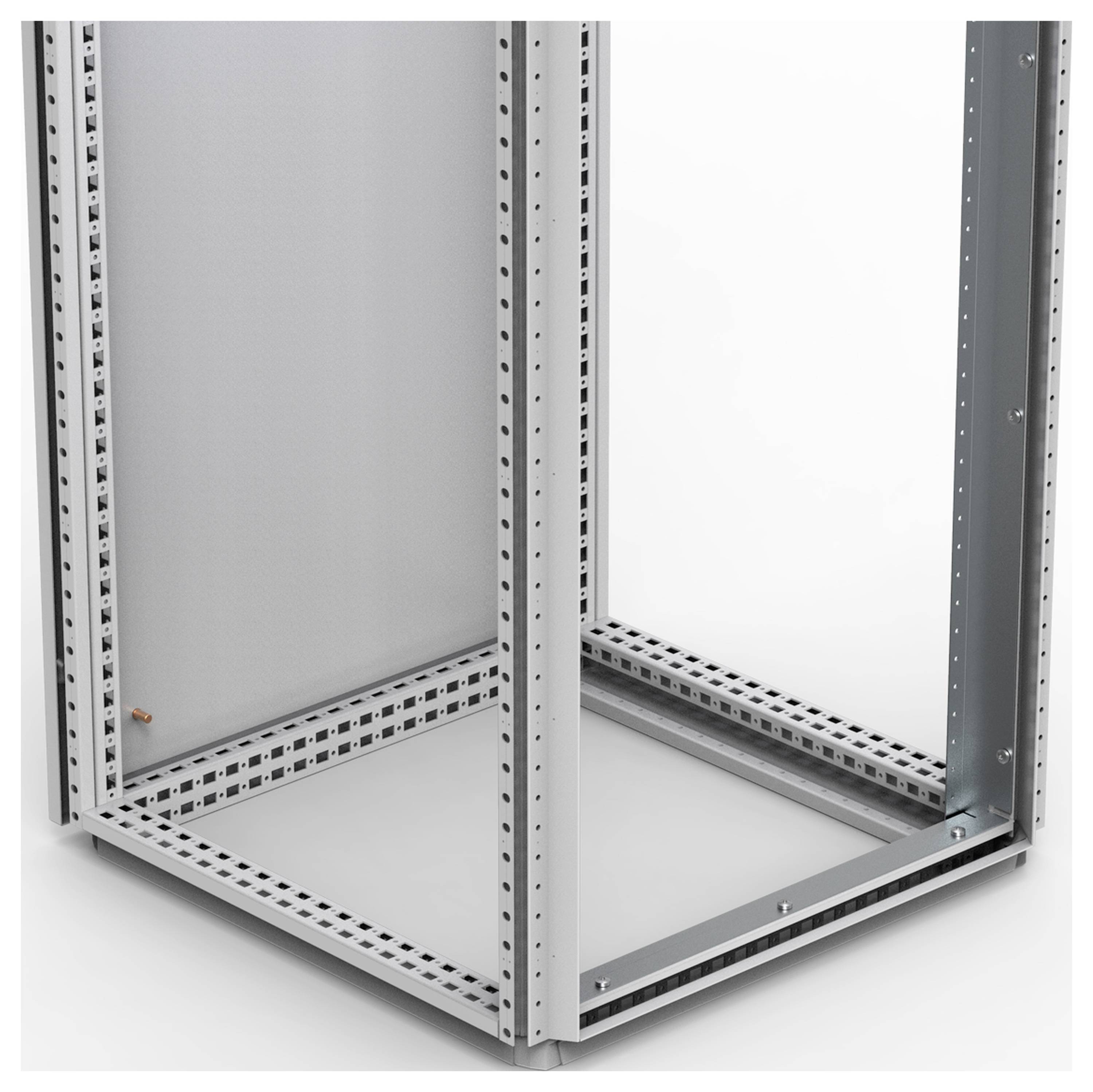 Metallrahmen von einem Server-Schrank, zeigt das Gerüst mit offenen Seiten, geeignet zur Organisation von IT-Geräten.