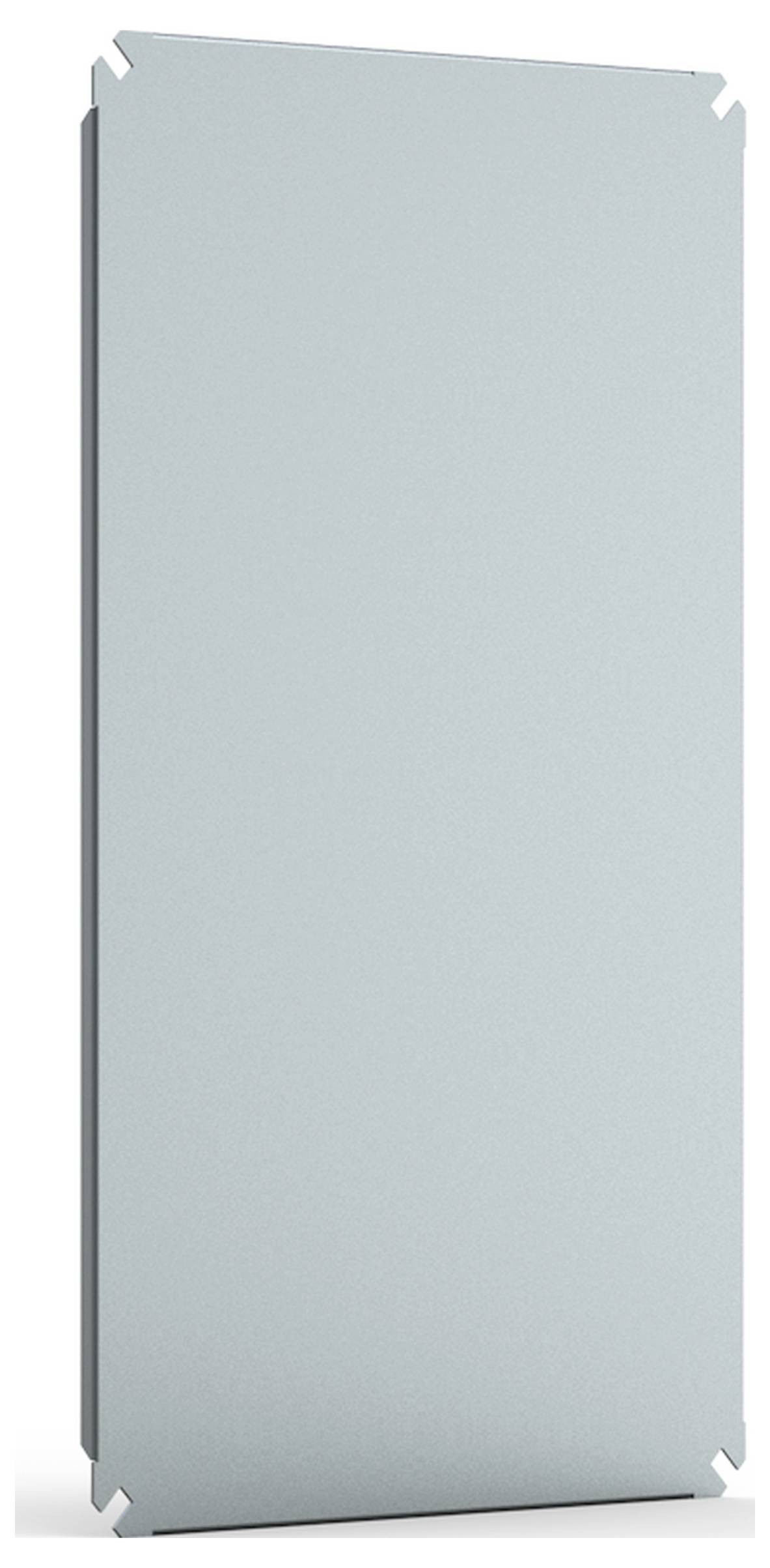 Metallplatte in Hochformat mit leichter Textur und silbergrauer Oberfläche, gleichmäßig beleuchtet. Sie steht vor einem weißen Hintergrund.