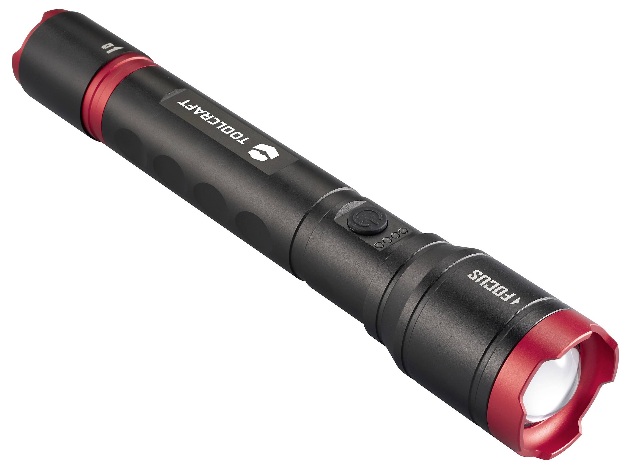 TOOLCRAFT Taschenlampe verstellbar, Einstellbare Punktgröße, mit Stroboskopmodus, mit USB-Schnittstelle Li-Ionen Akkus oder