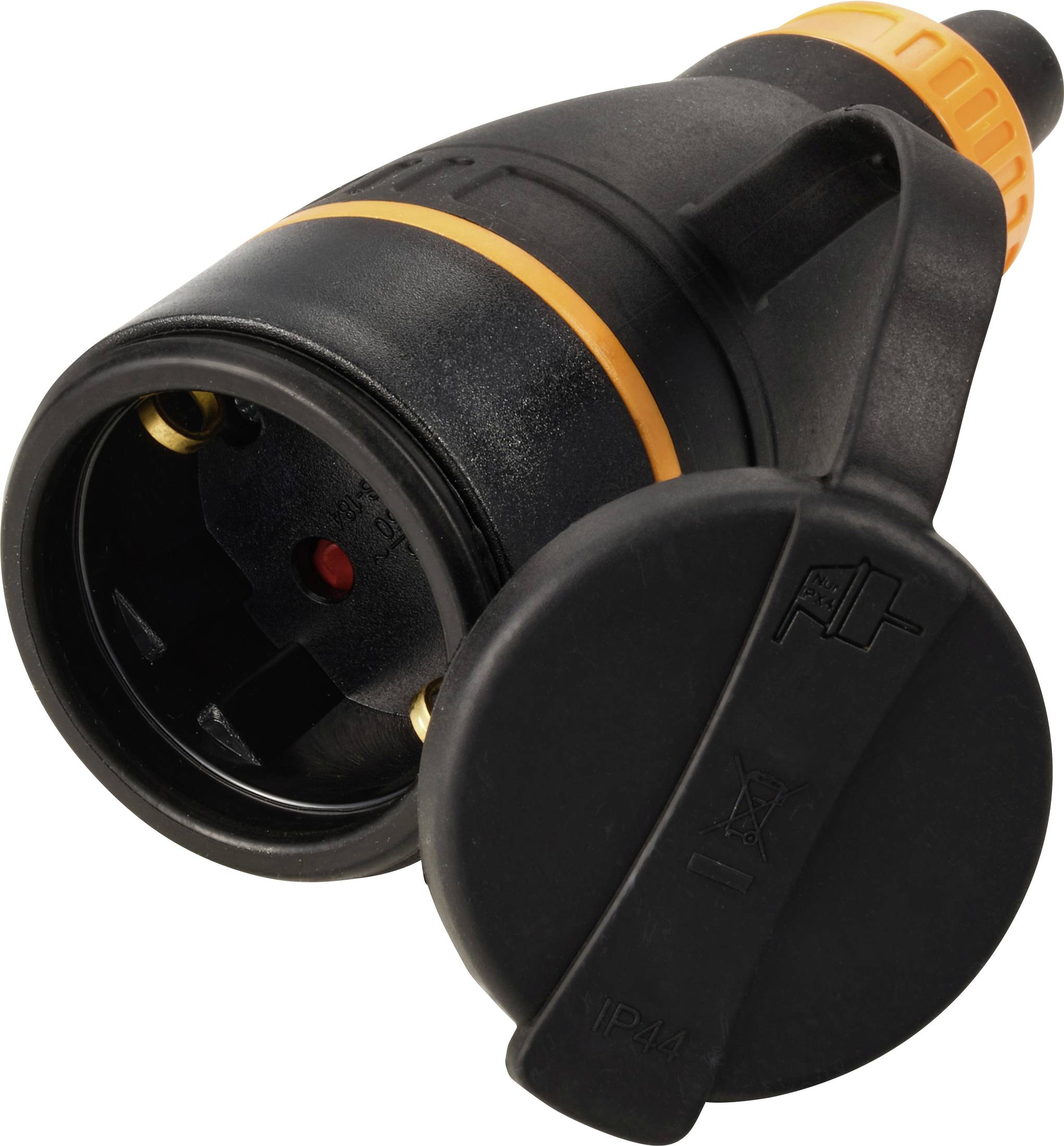 Sygonix SY-6618484 Schutzkontaktkupplung TPE, PC 250 V/AC Schwarz, Orange IP44