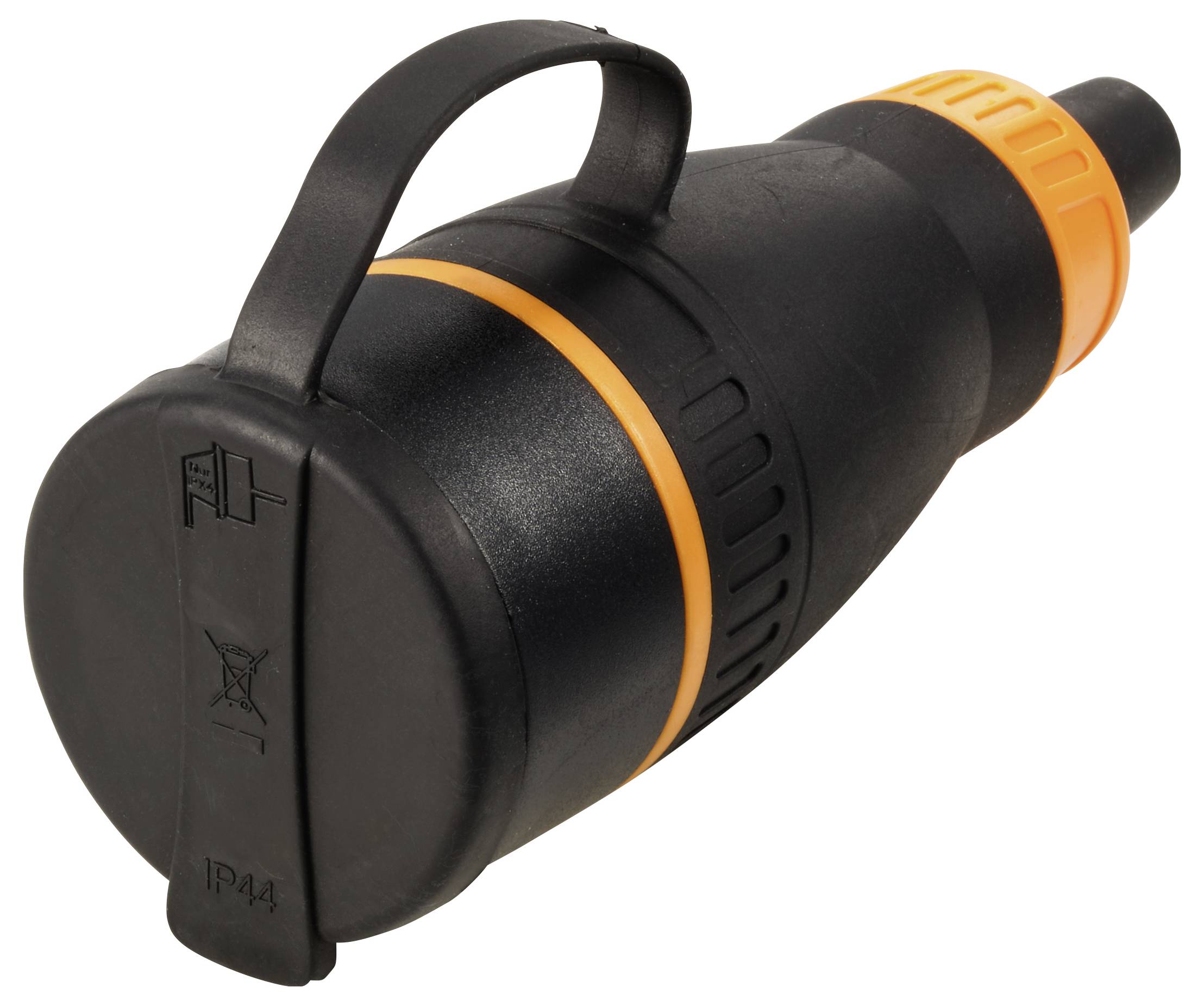 Sygonix SY-6618484 Schutzkontaktkupplung TPE, PC 250 V/AC Schwarz, Orange IP44