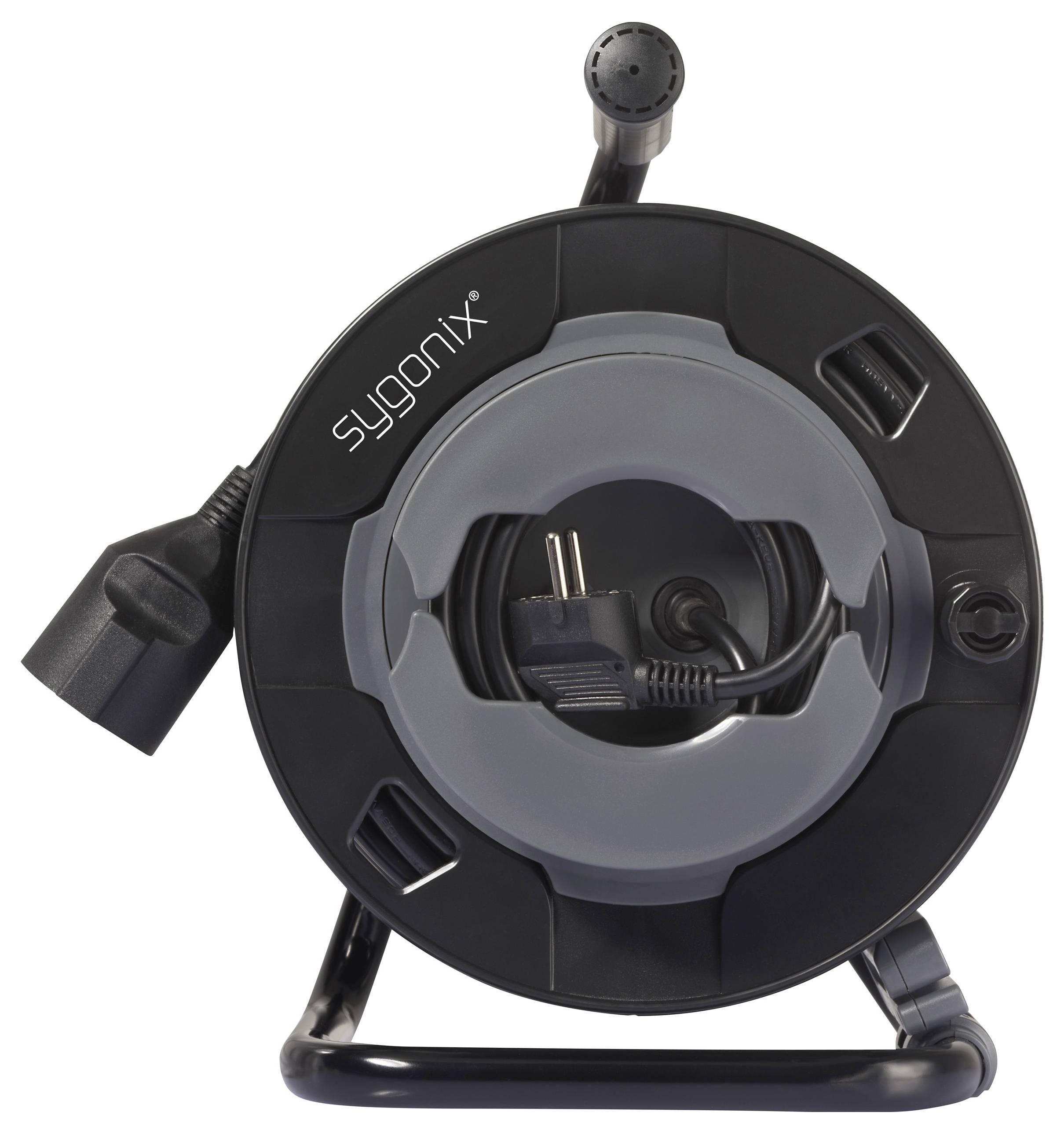 Sygonix SY-6618486 Kabeltrommel 30m Schwarz Schutzkontakt-Stecker