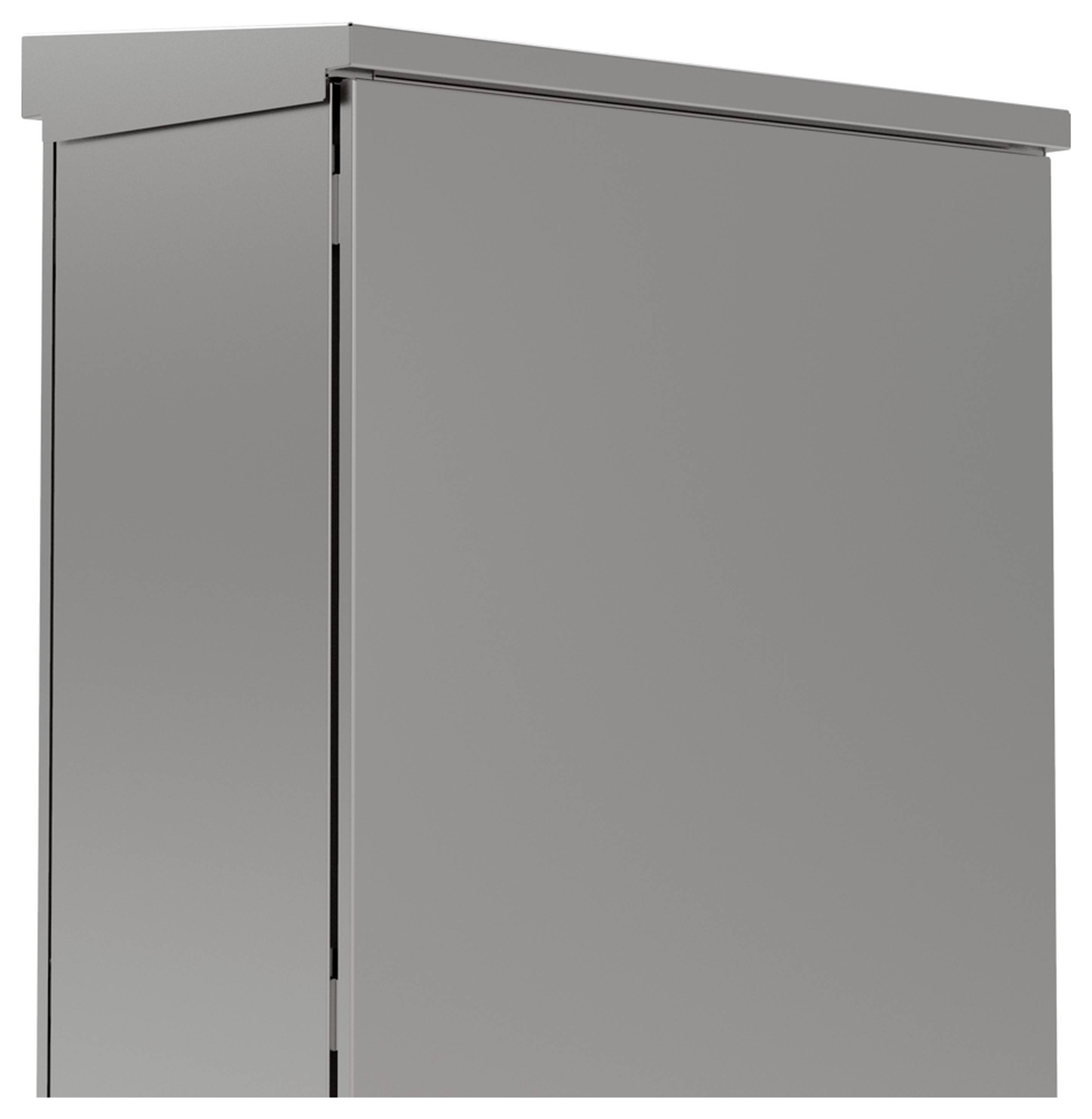 Metallschrank in modernem Design, Ansicht von der Seite.