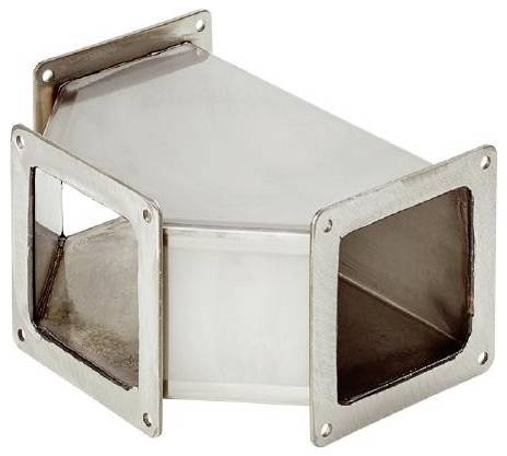 Ein rechteckiges Metallrohr mit quadratischem Querschnitt und abgeschrägtem Ende, geeignet für industrielle Belüftungssysteme.