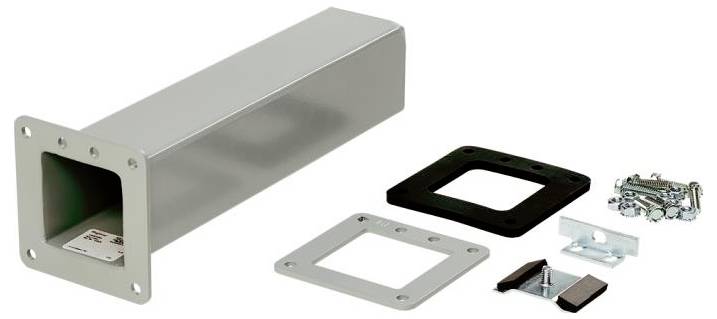 Metallrahmenabdeckung mit verschiedenen Verbindungsstücken und Schrauben. Geeignet für industrielle oder mechanische Anwendungen.