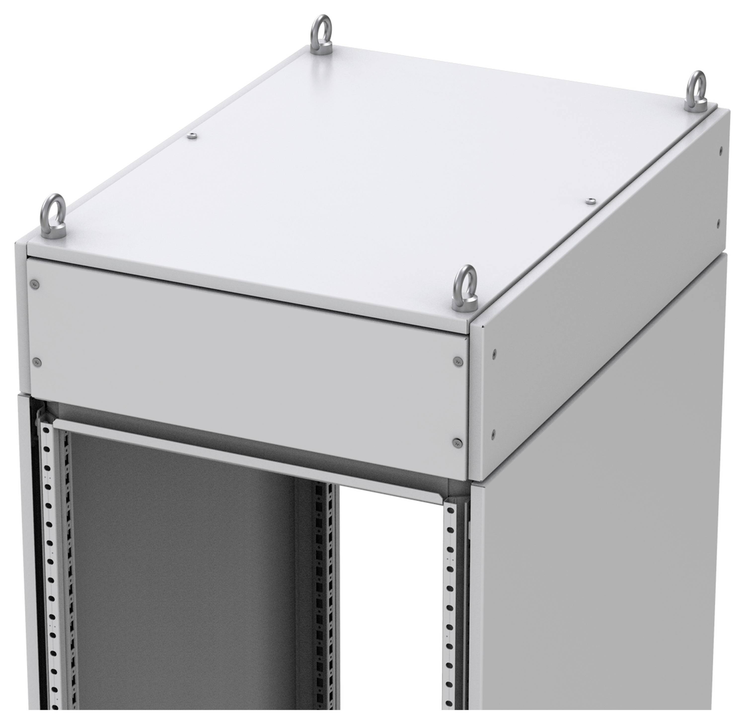 Metallrahmen mit offenem Fach, oben eine flache Abdeckung mit vier Ösen. Geeignet für industrielle oder technische Anwendungen.