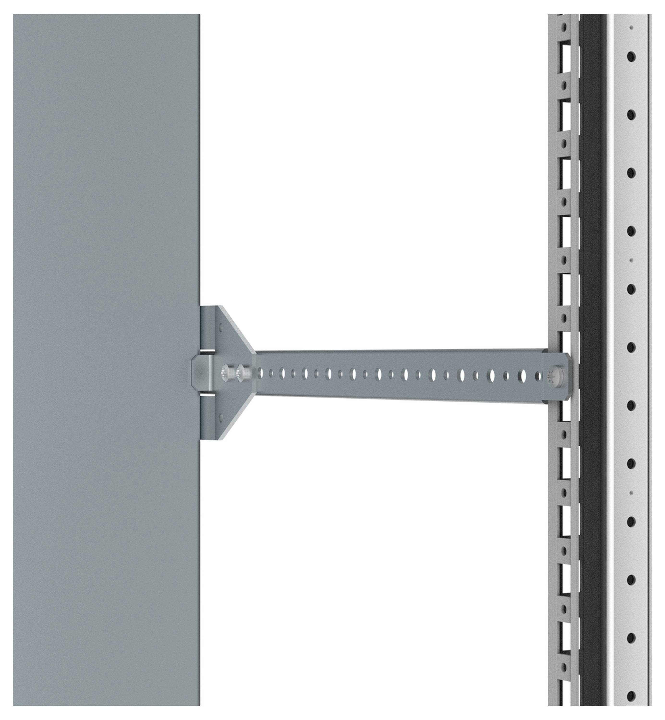 Metallstrebe verbindet vertikale Schiene mit flachem Paneel, für Montagesysteme geeignet.