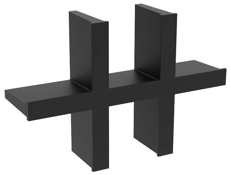 Eine schwarze, rechteckige Struktur in Form eines Rasters mit drei vertikalen und zwei horizontalen Balken.