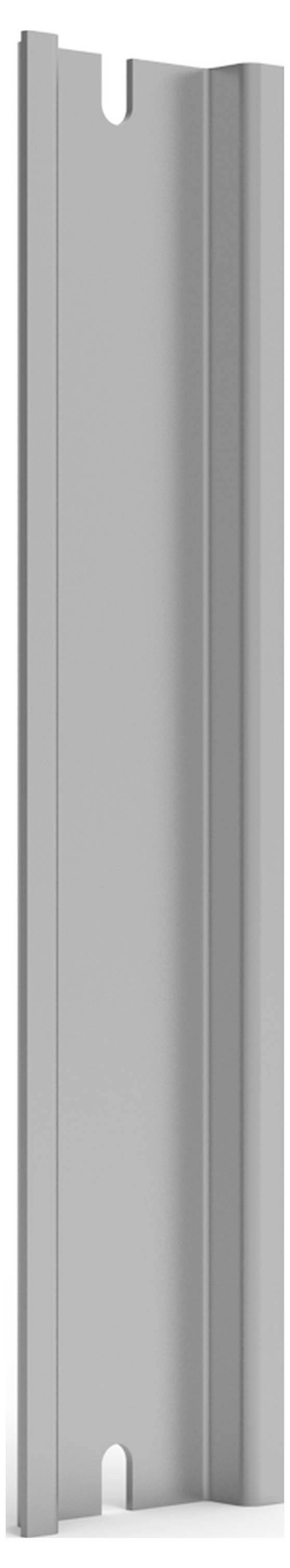 Ein graues Aluminiumprofil in U-Form, vertikal dargestellt. Ideal für industrielle Anwendungen wie Rahmen oder Baukonstruktionen.