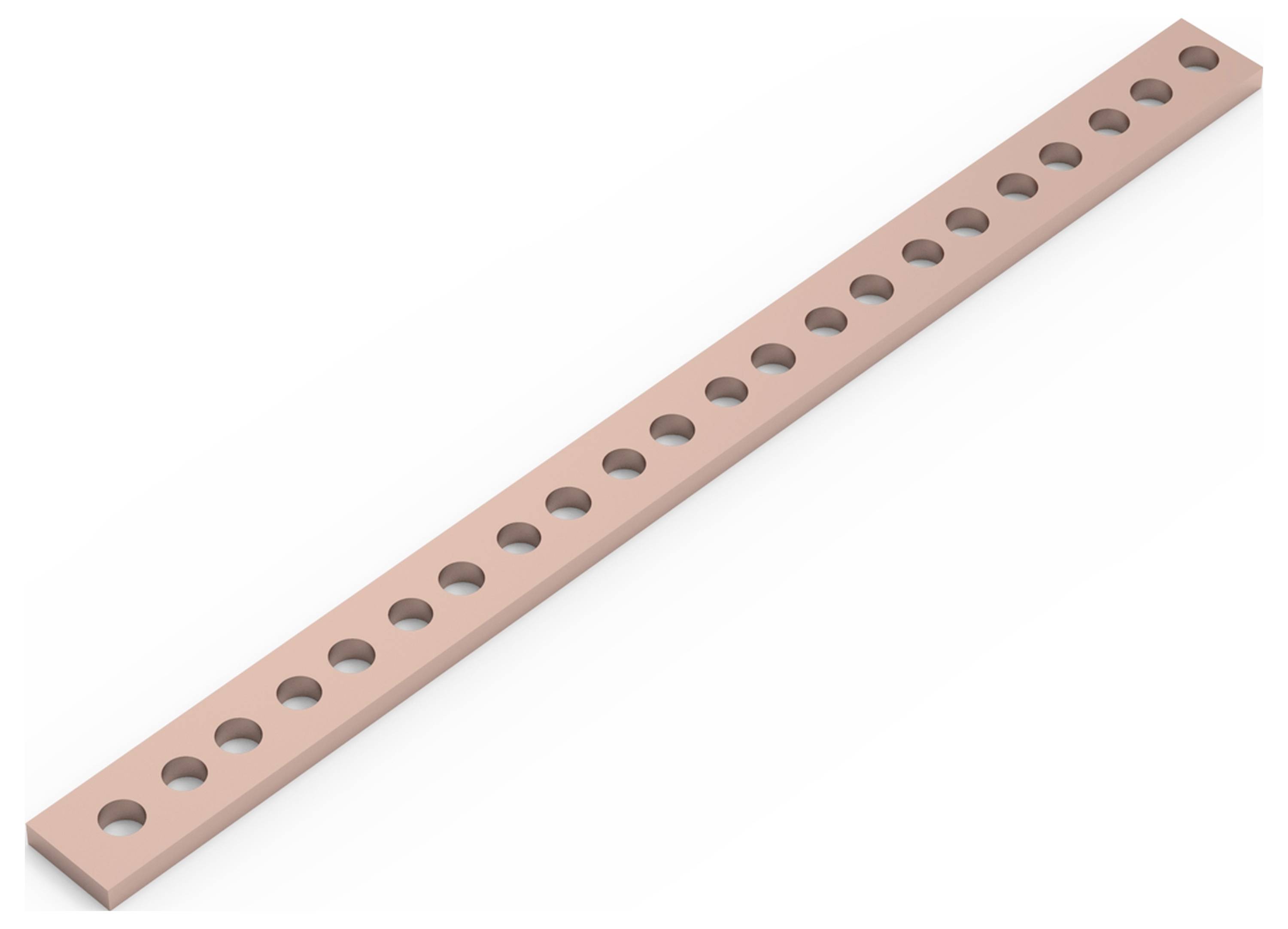 Metallstange mit vierzehn gleichmäßig verteilten Löchern in einer Reihe.