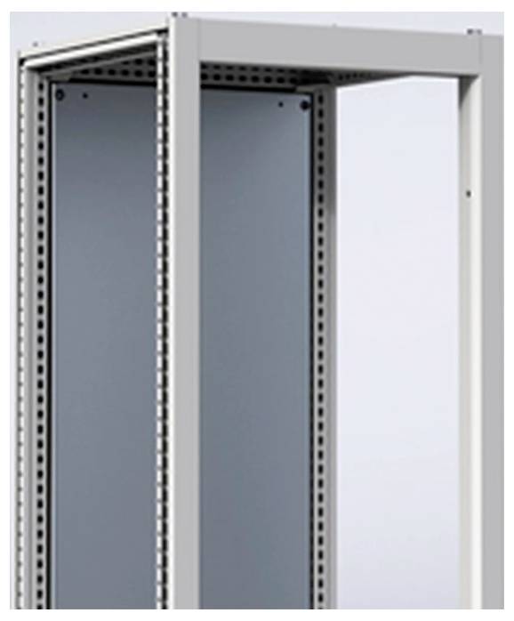 Leeres graues Server-Rack mit offener Vorderseite, geeignet für IT-Komponenten, in einem neutralen Raum.