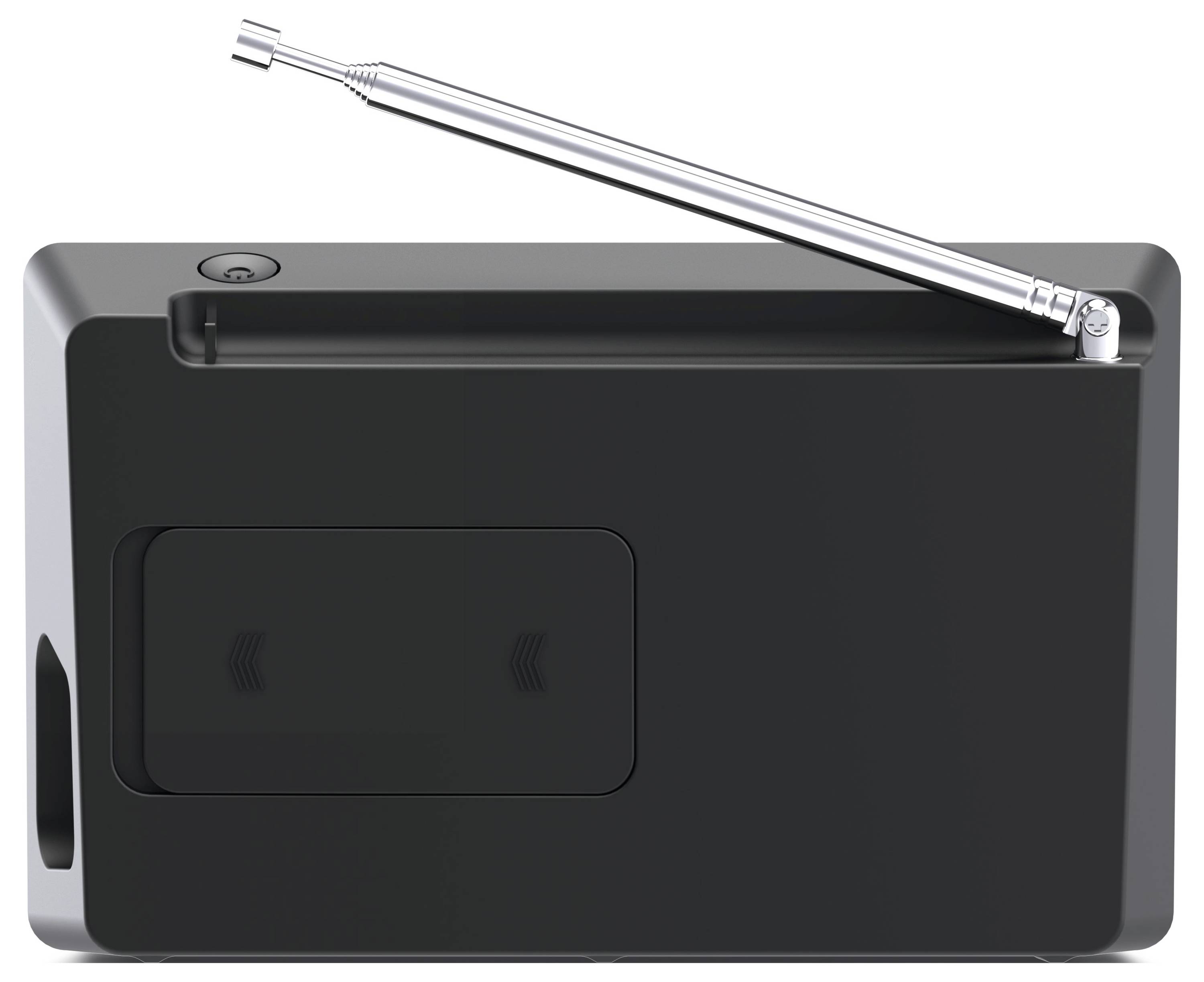 Ein schwarzes Gerät mit ausziehbarer Antenne.