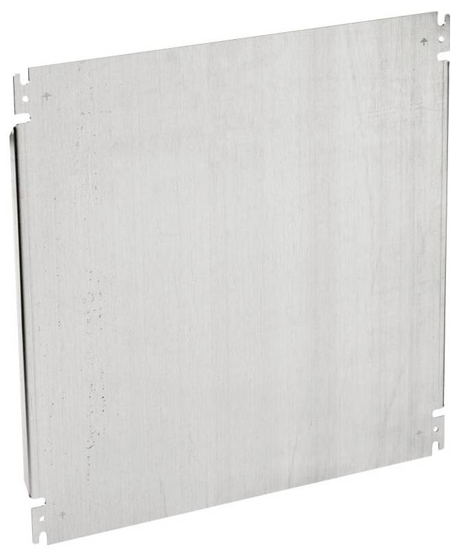 Ein rechteckiges, silbernes Metallblech mit glatter Oberfläche und vier kleinen Löchern an den Ecken zur Befestigung.