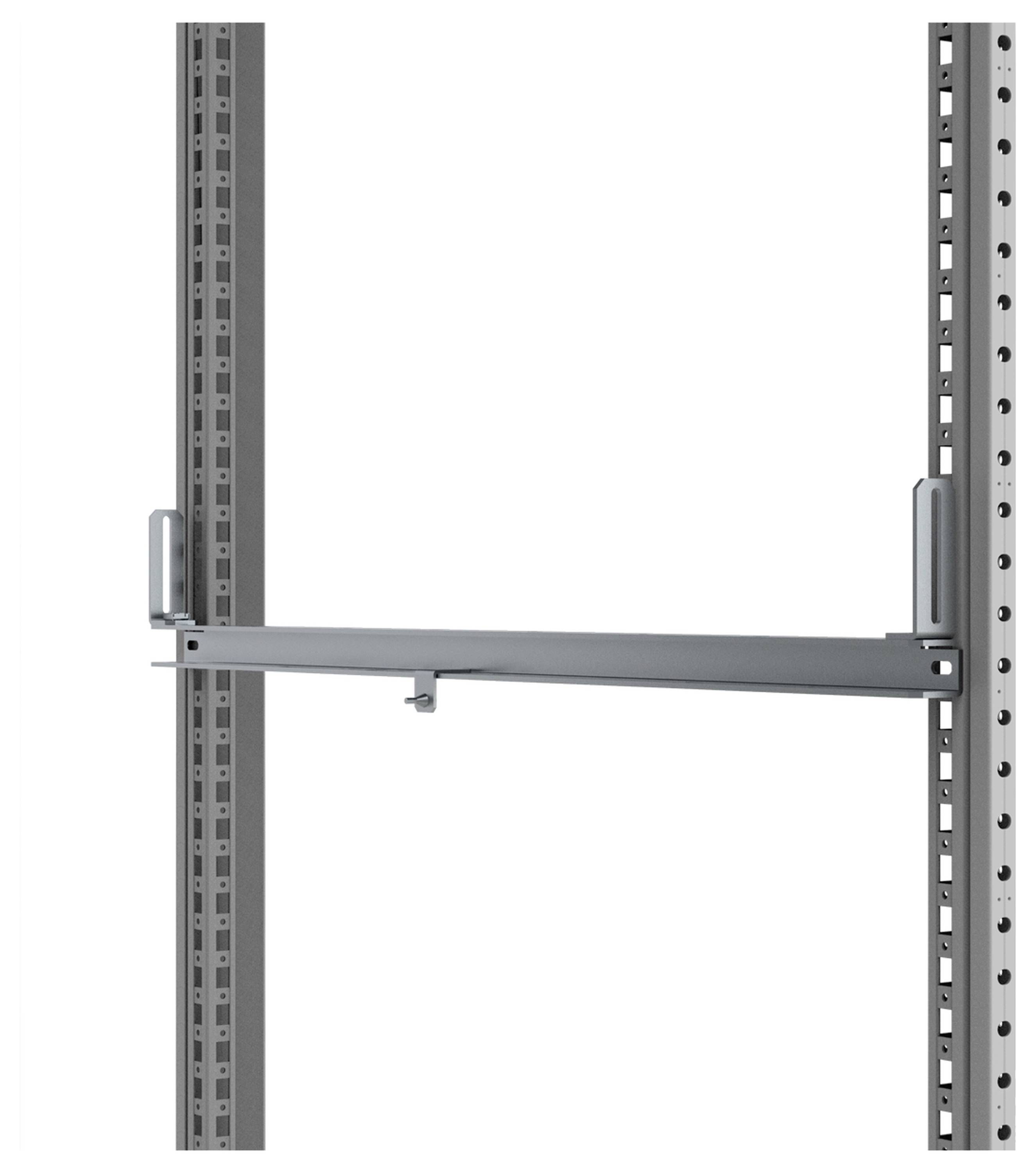 Metallbügelhalter für 19-Zoll-Schrankmontage, grau, zur Stabilisierung von Geräten in einem Server-Rack.