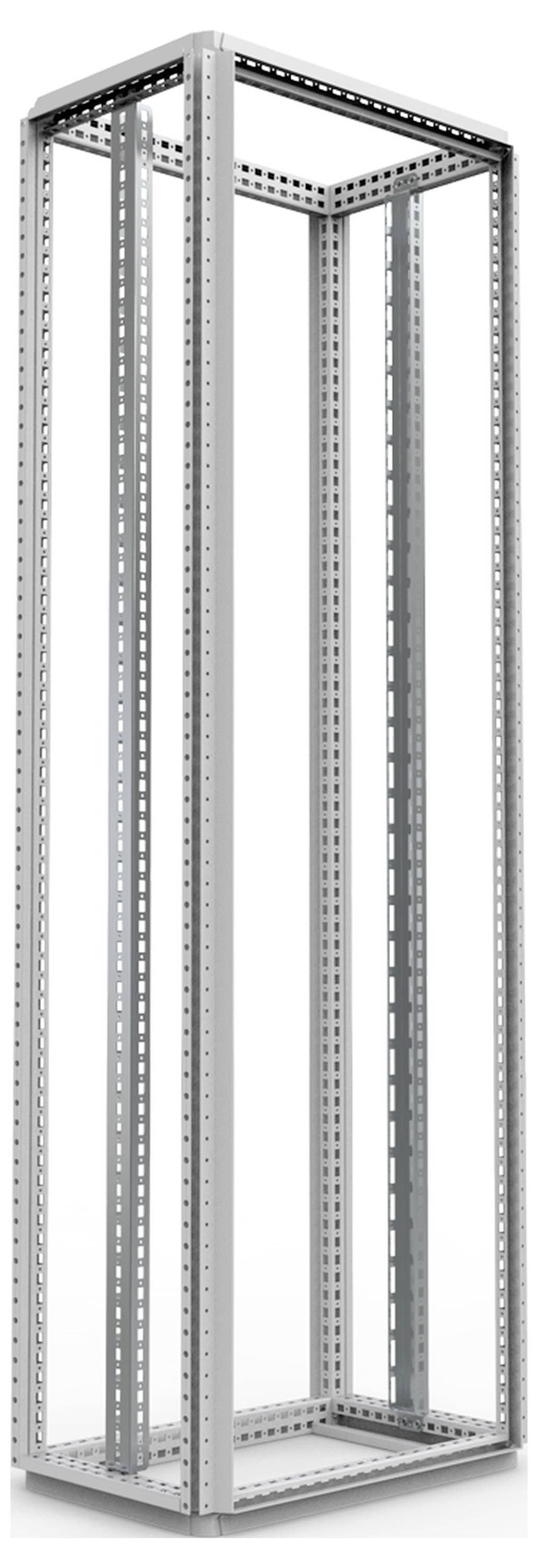 Metallrahmen eines großen offenen Server-Racks.