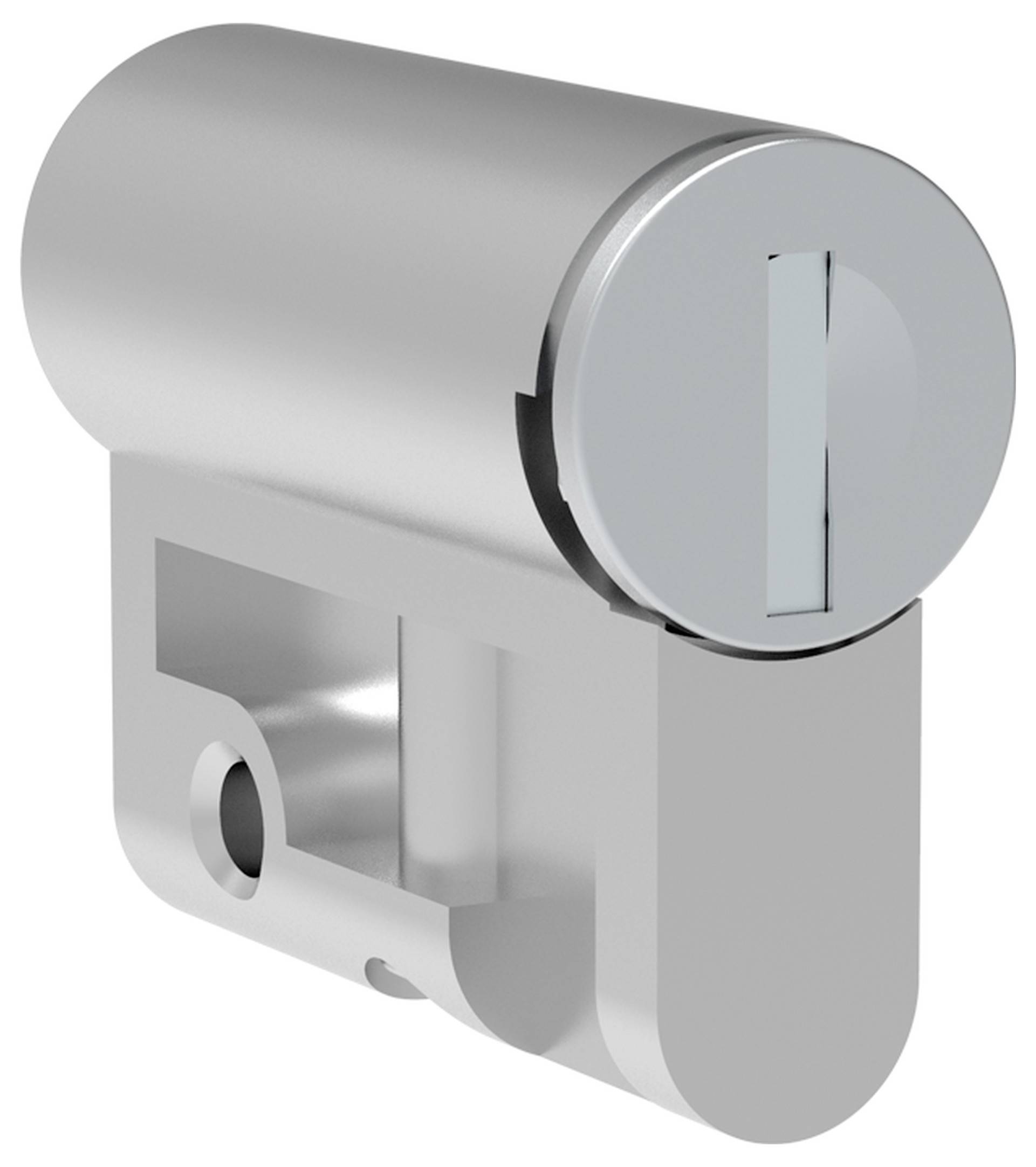 Ein zylindrisches Schließsystem aus Metall mit Schlossöffnung an der Vorderseite. Design für Sicherheitstüren.