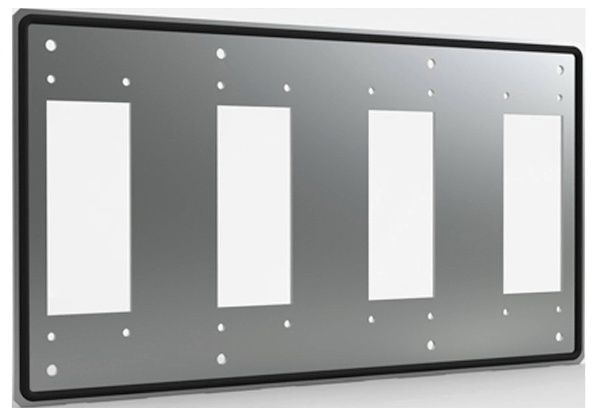 Leeres, rechteckiges Nummernschild mit vier weißen Feldern in der Mitte, umgeben von einem schwarzen Rahmen.