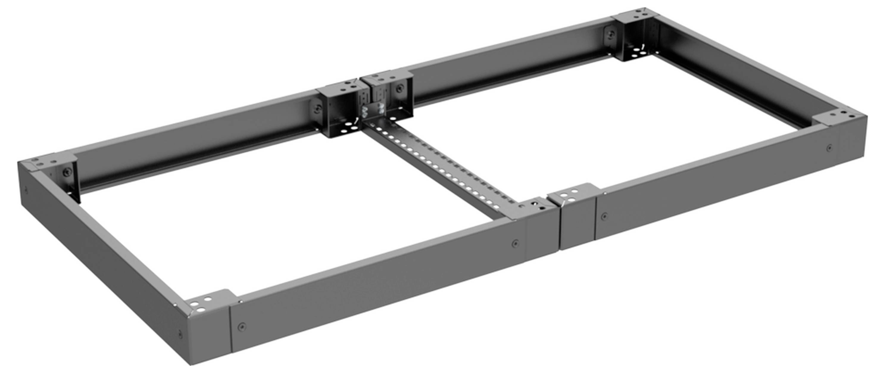 Rechteckiger Metallrahmen mit mehreren Befestigungslöchern, geeignet für Montagezwecke oder als Grundstruktur.
