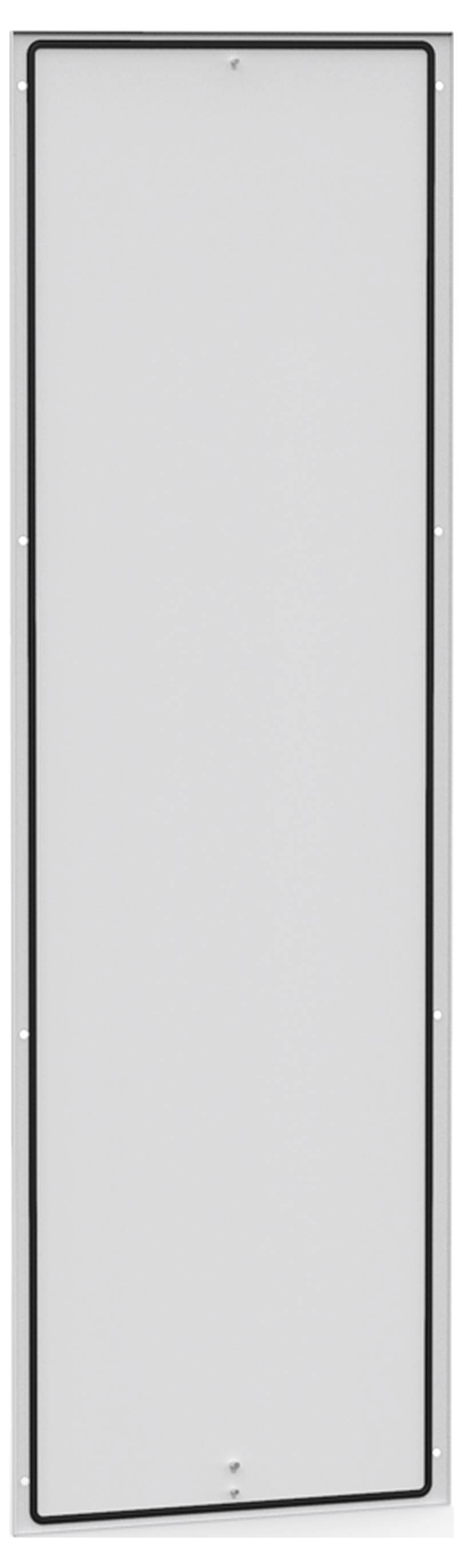 Ein rechteckiges, vertikales Metallschild mit einem schmalen schwarzen Rahmen auf grauem Hintergrund. Es zeigt keinen Text oder Grafiken.