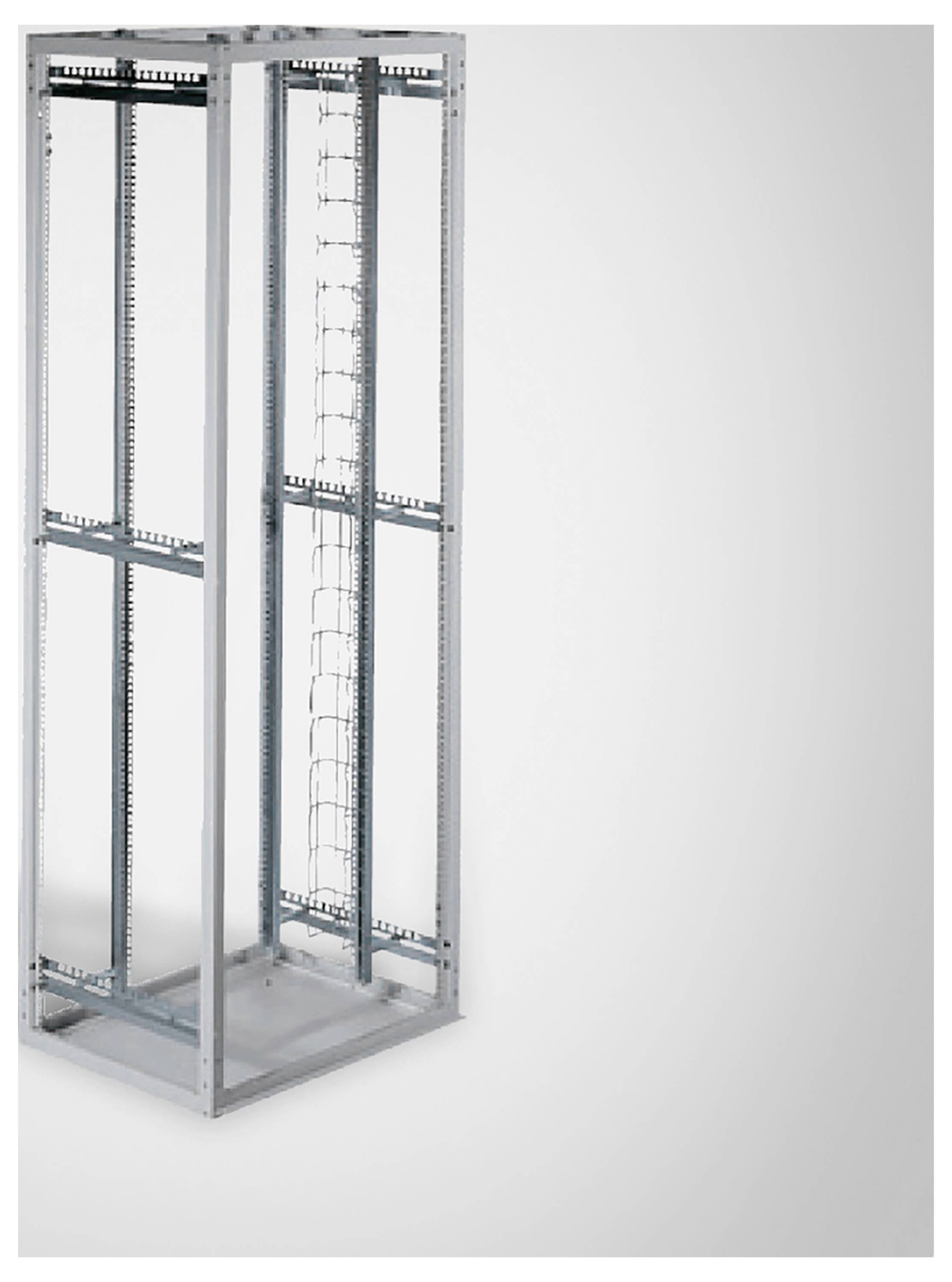 Leeres Server-Rack aus Metall ohne installierte Geräte oder Kabel.