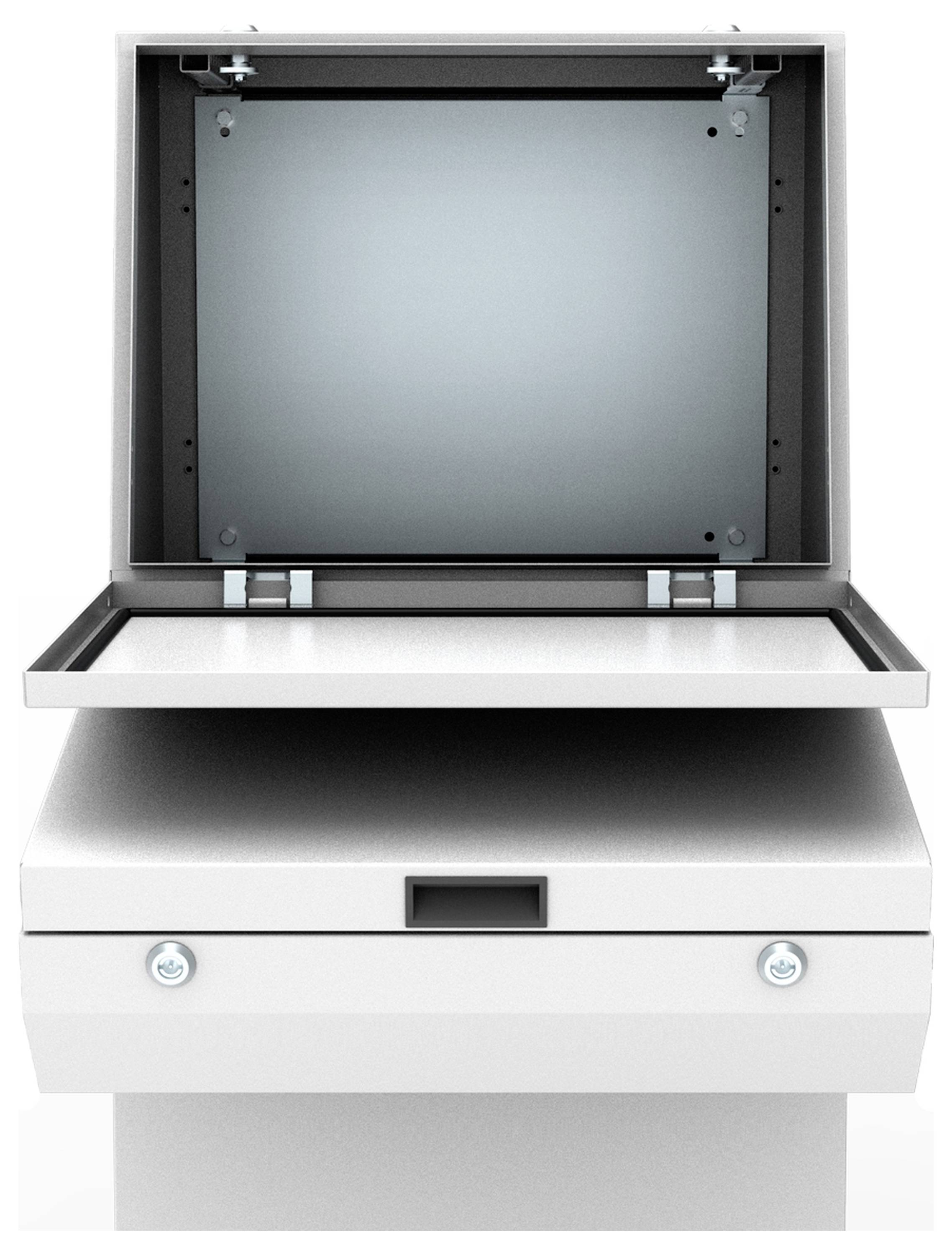 Ein offener Scanner mit einem leeren Scanbereich. Das Gerät ist bereit zur Digitalisierung von Dokumenten oder Bildern.