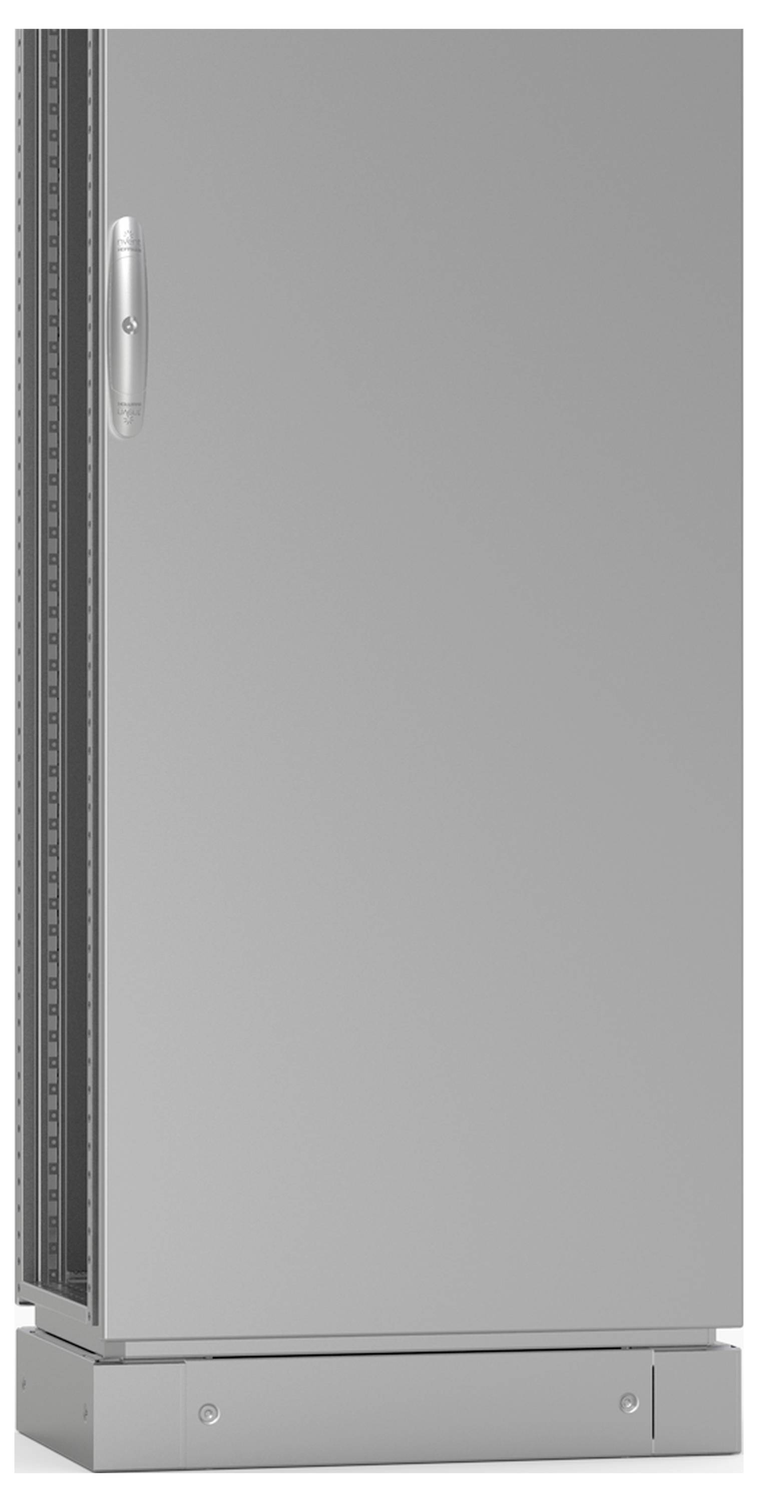 Silberner Metallschrank mit Türgriff.